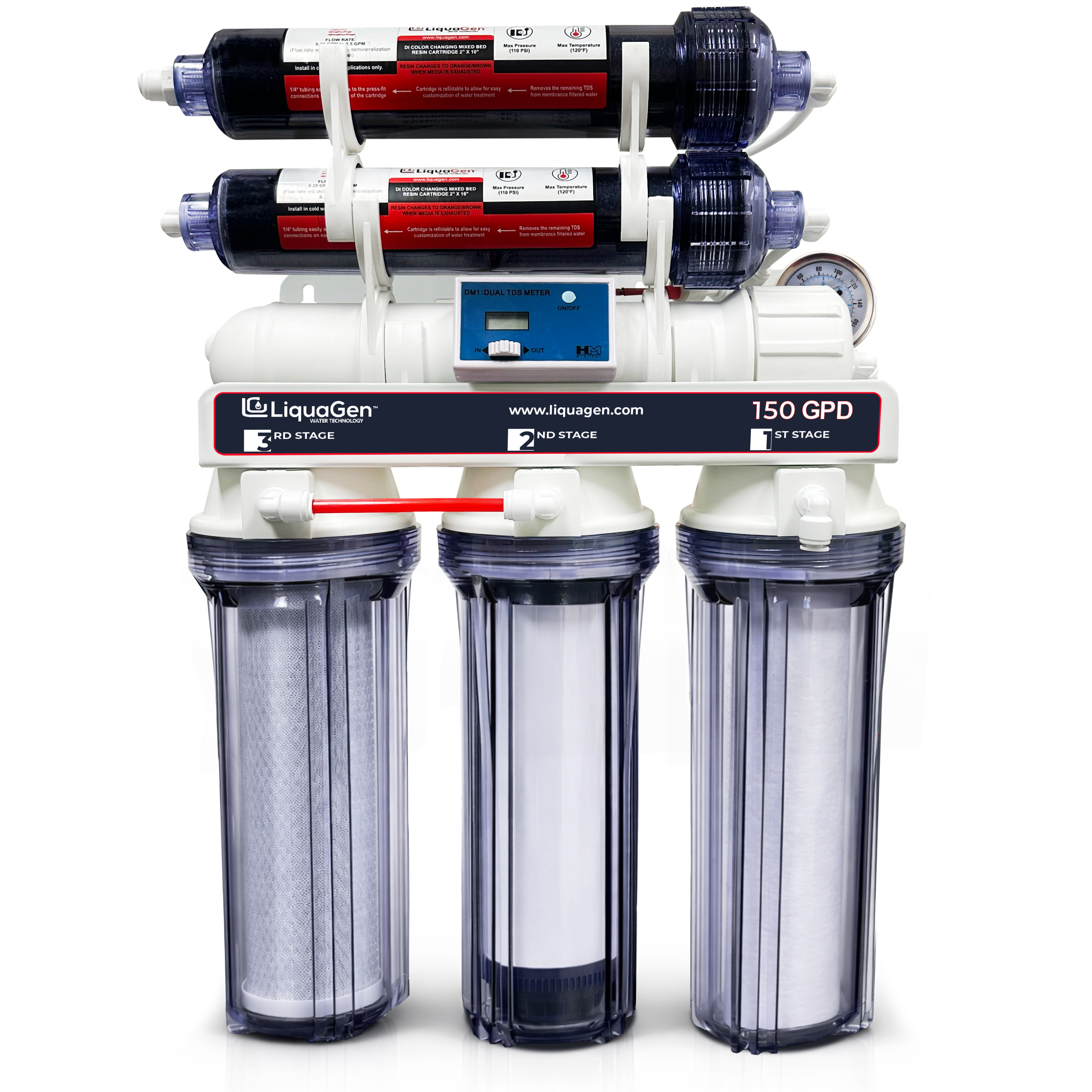 6 Stage Deluxe 150 GPD RO/DI System with TDS & Gauge - LiquaGen Water