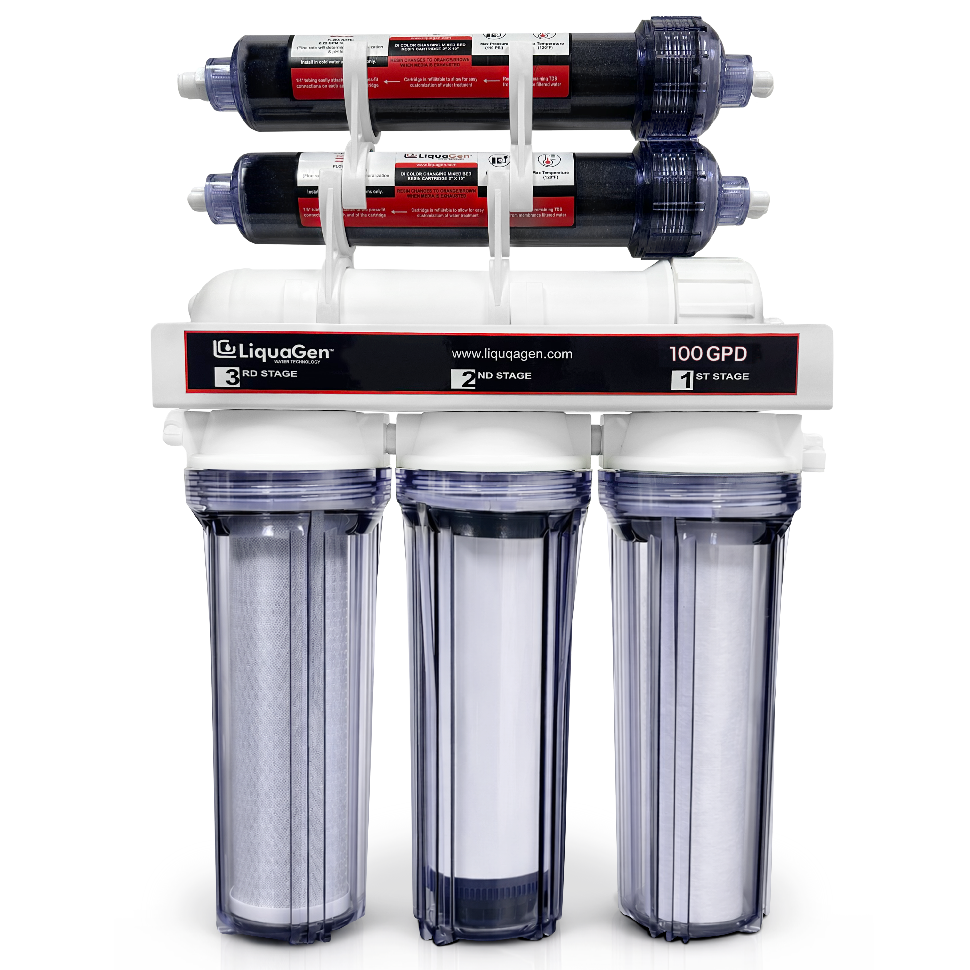 6 Stage Deluxe 100 GPD RO/DI Water Filter System - LiquaGen Water