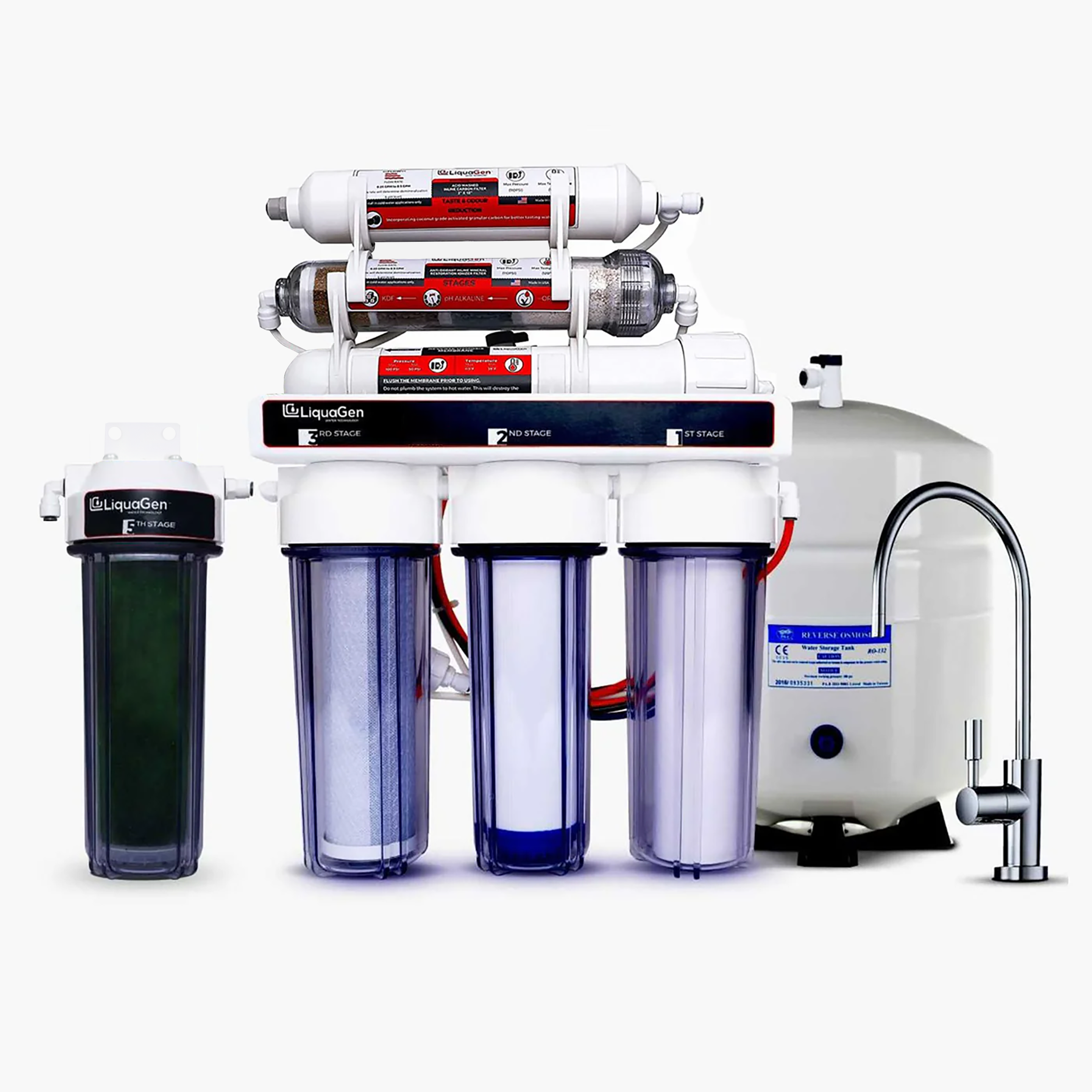 7 Stage Under-Sink RODI + Anti-oxidant, pH Booster, -ORP Drinking Water Filter System - 150 GPD - LiquaGen Water