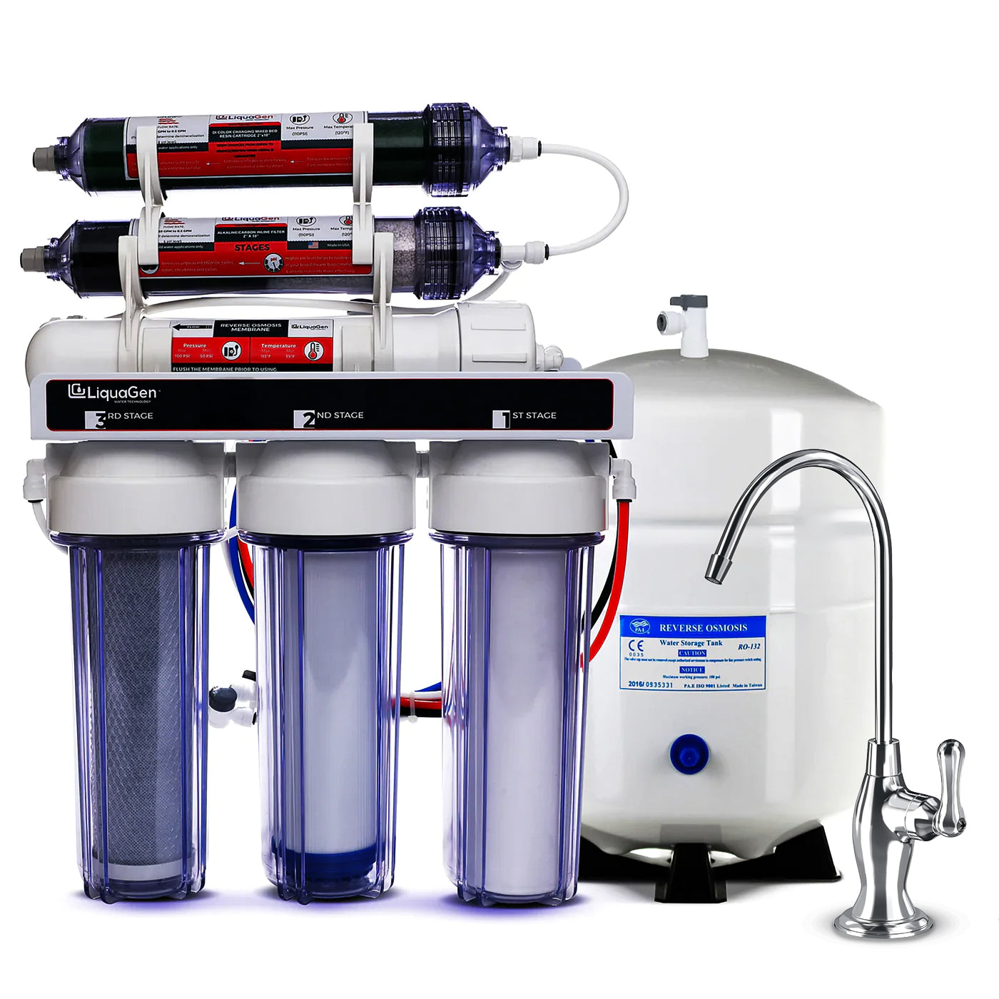 LiquaGen - Dual 6 Stage Under Sink Reverse Osmosis Drinking & Aquarium Deionization (RO/DI) Water Filter System