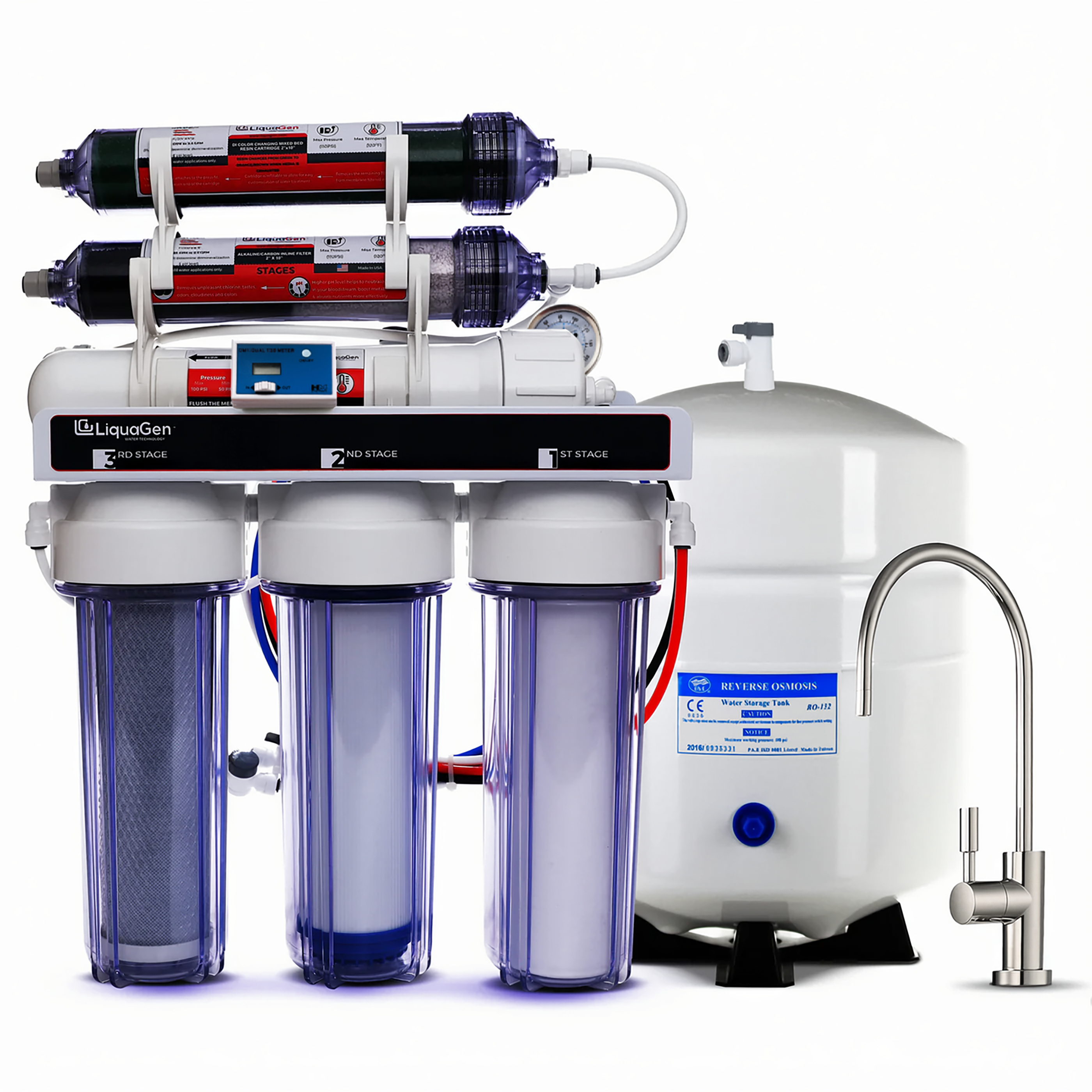 LiquaGen - Dual 6 Stage Under Sink Reverse Osmosis Drinking & Aquarium Deionization (RO/DI) Water Filter System - LiquaGen Water