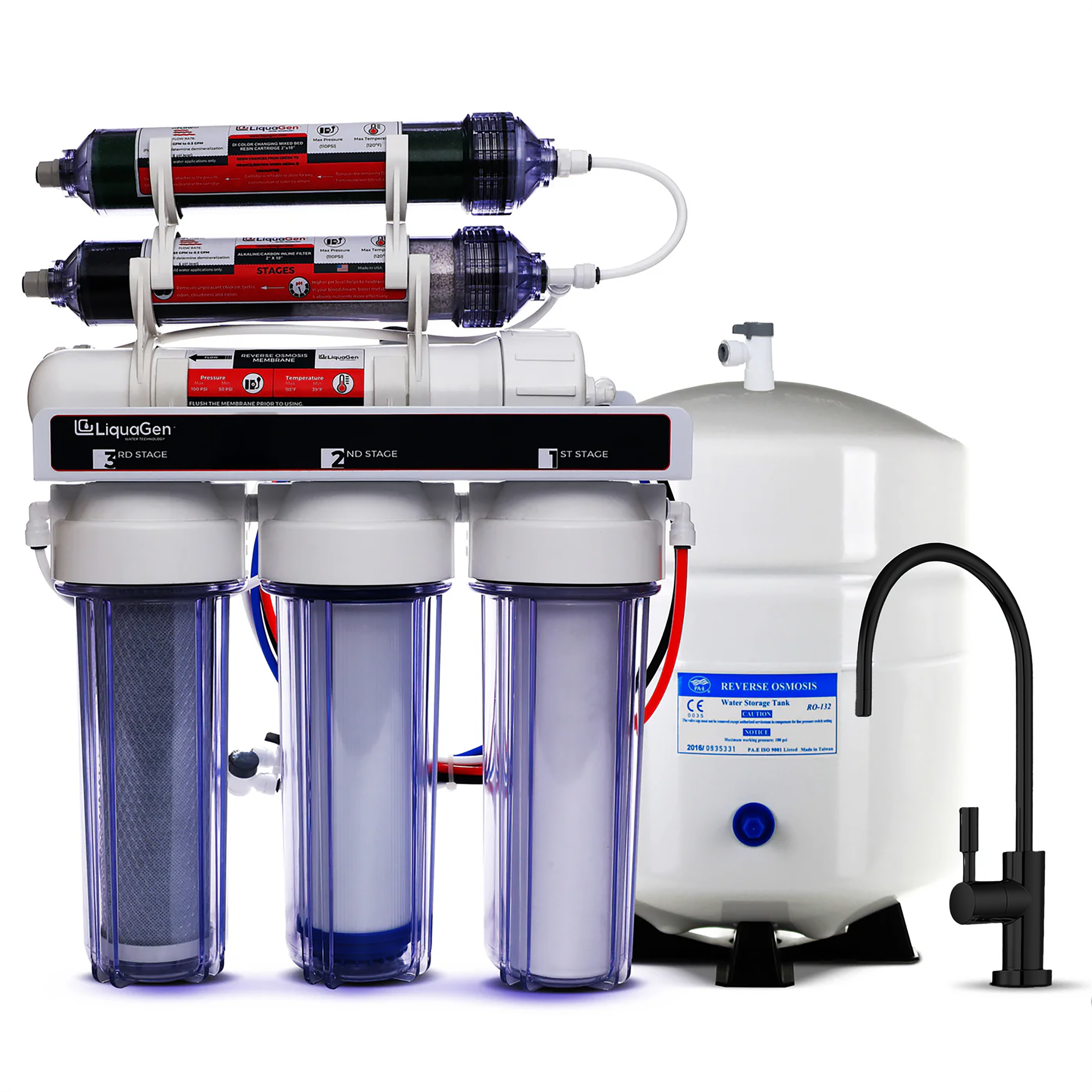 LiquaGen - Dual 6 Stage Under Sink Reverse Osmosis Drinking & Aquarium Deionization (RO/DI) Water Filter System - LiquaGen Water