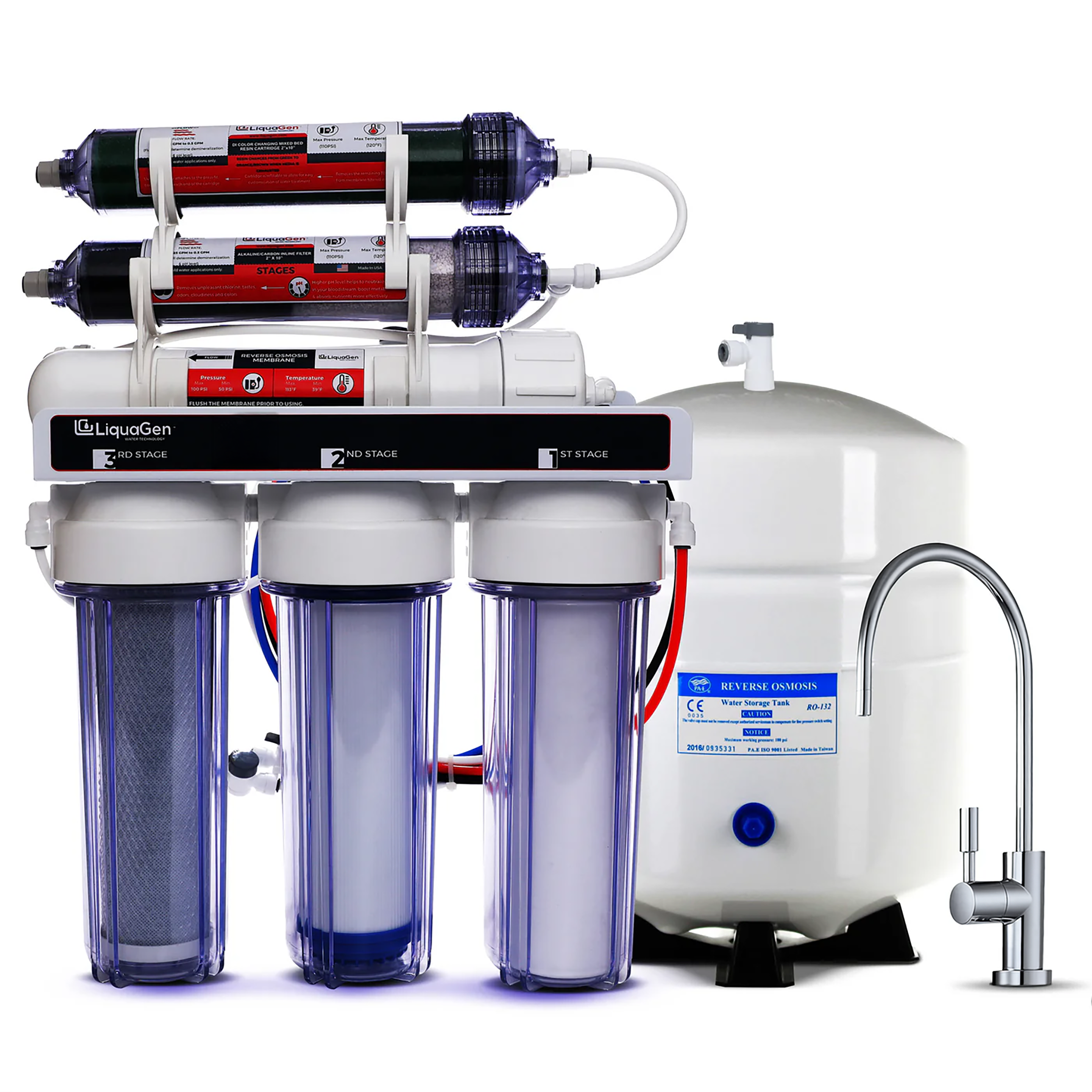LiquaGen - Dual 6 Stage Under Sink Reverse Osmosis Drinking & Aquarium Deionization (RO/DI) Water Filter System - LiquaGen Water
