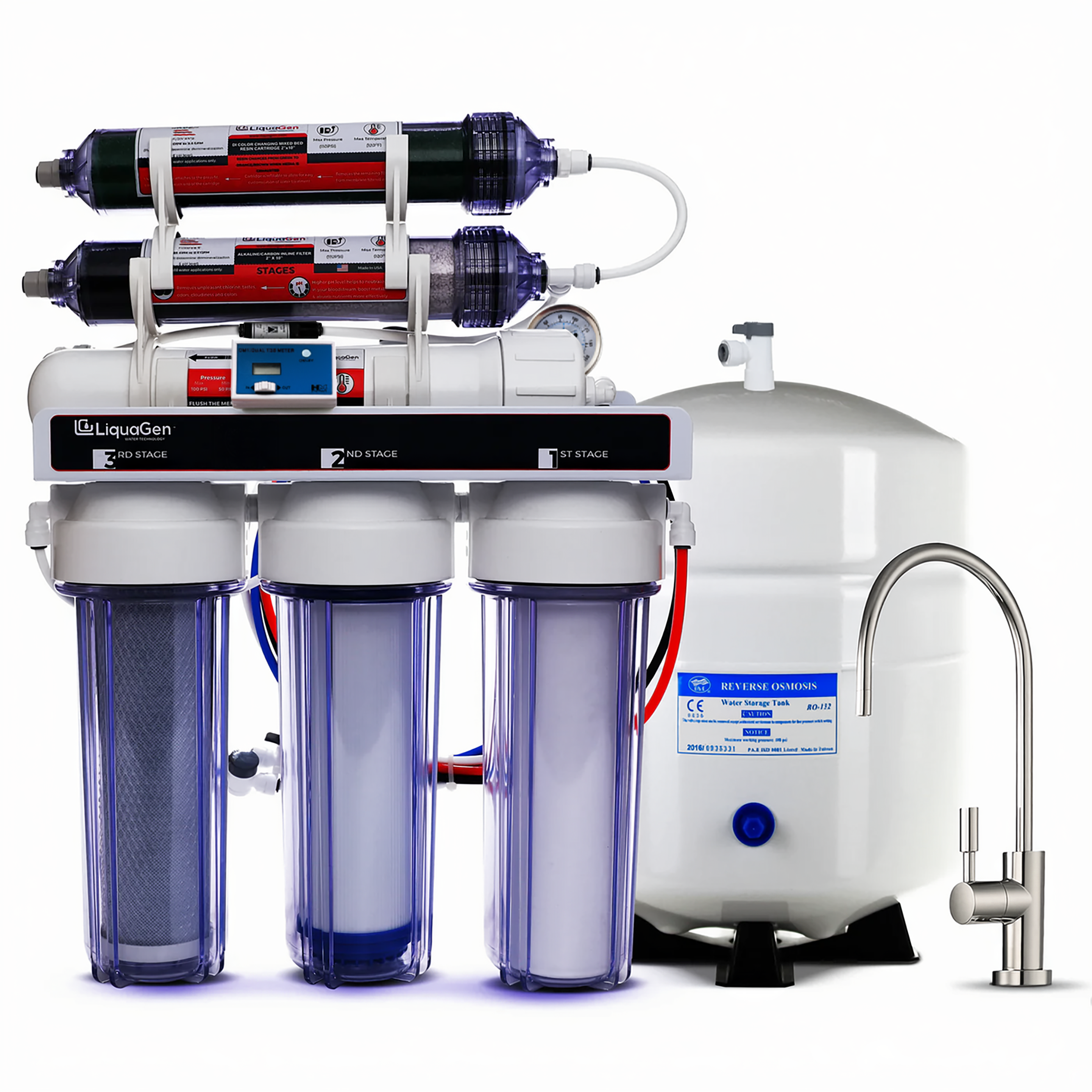 LiquaGen - Dual 6 Stage Under Sink Reverse Osmosis Drinking & Aquarium Deionization (RO/DI) Water Filter System - LiquaGen Water