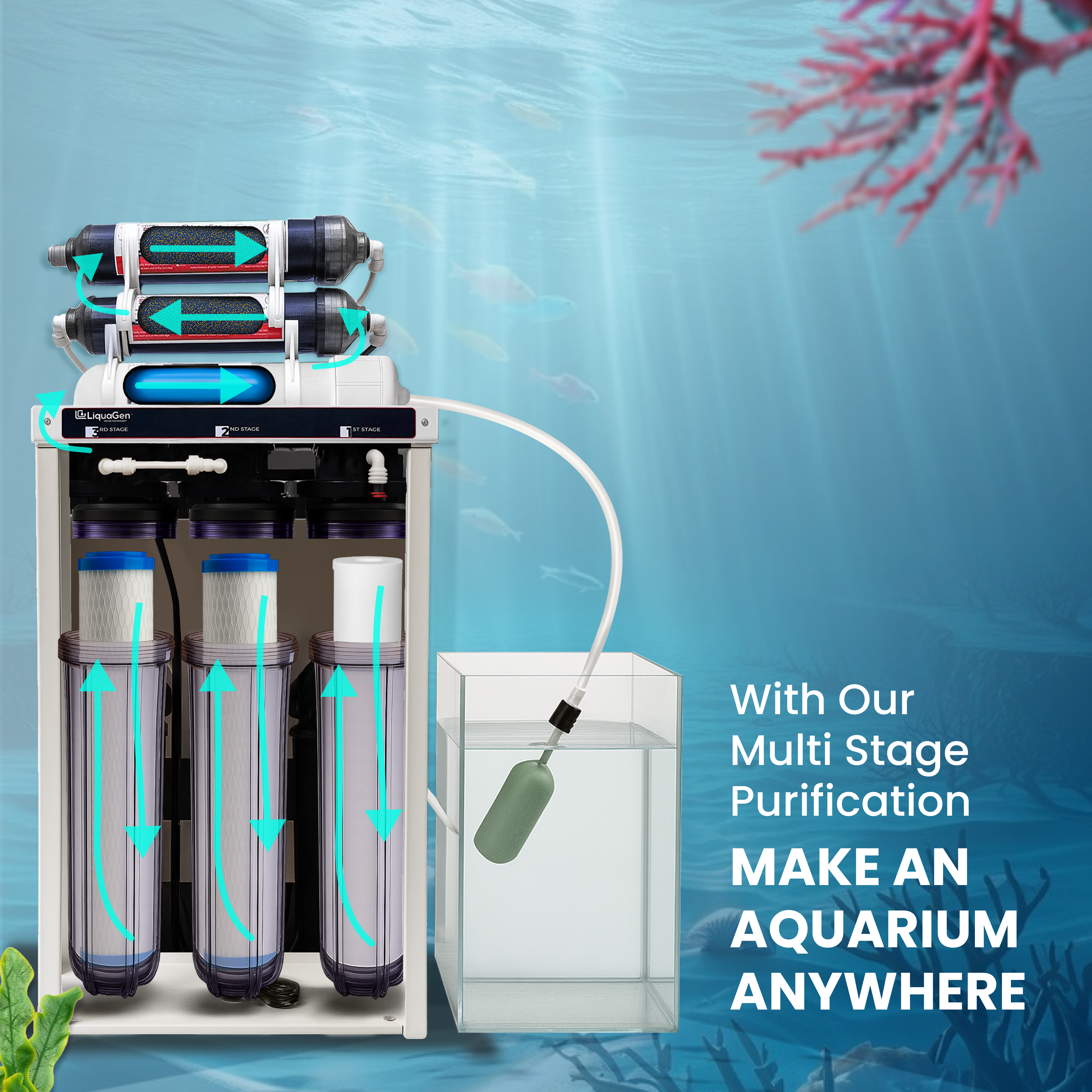 Commercial Grade Reverse Osmosis + Deionization (RO/DI) Water Filtration System - 400 GPD - 0 TDS Booster Pump - LiquaGen Water