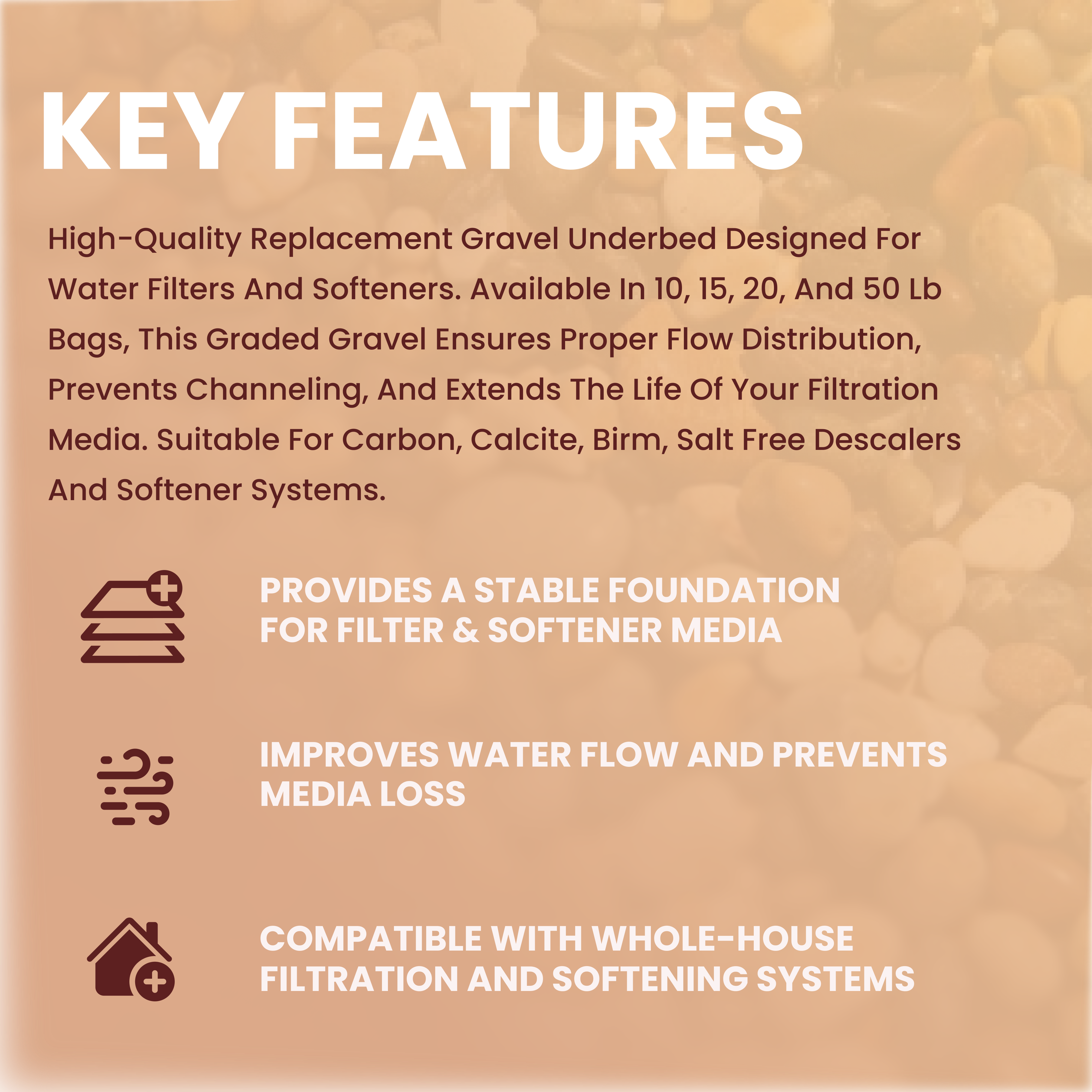 Replacement Gravel Underbed for Water Filters & Softeners – 10, 15, 20 & 50 lbs