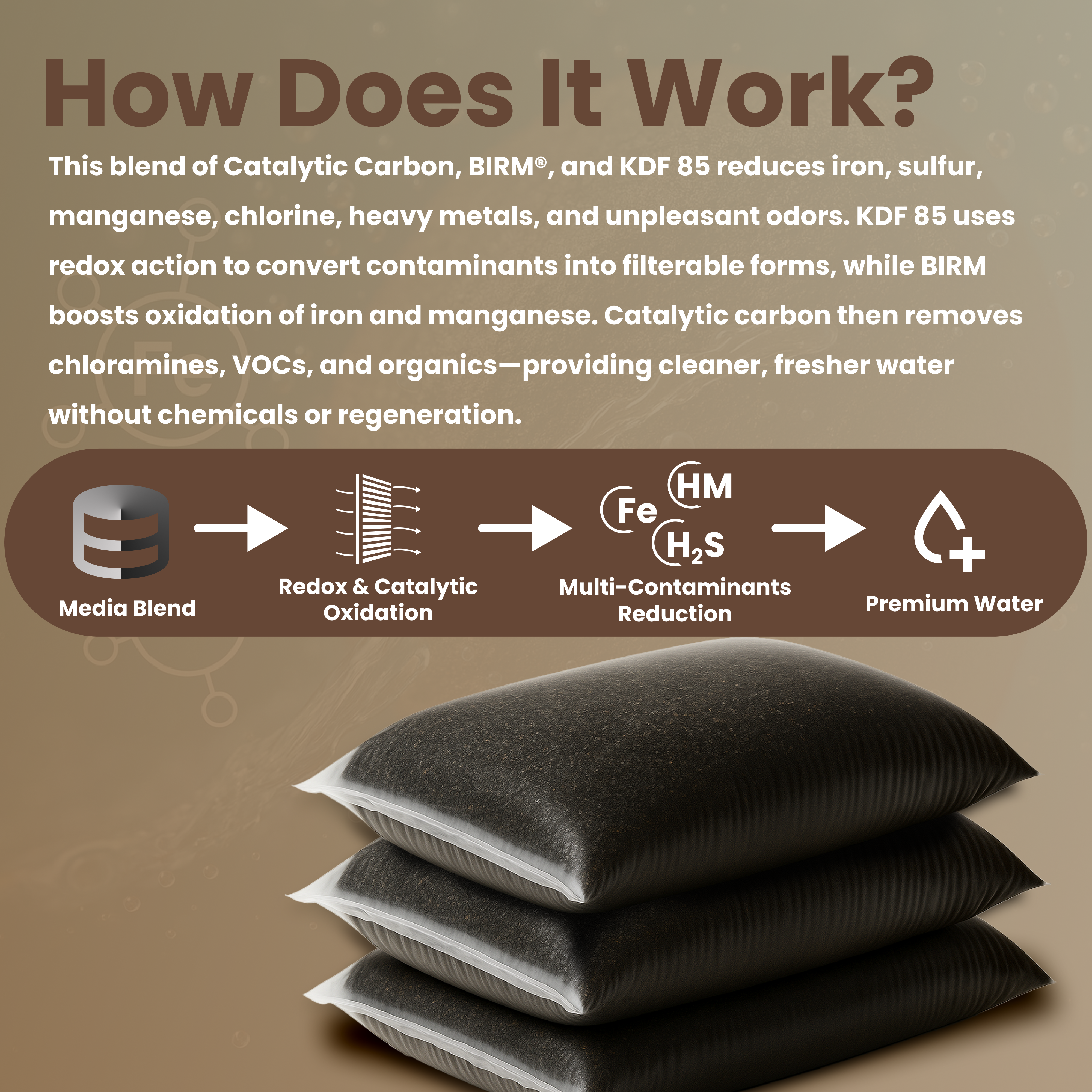 GAC Catalytic Carbon + Birm with KDF 85 Media – 5 lbs Iron, Hydrogen Sulfide & Manganese Reduction Filter Media