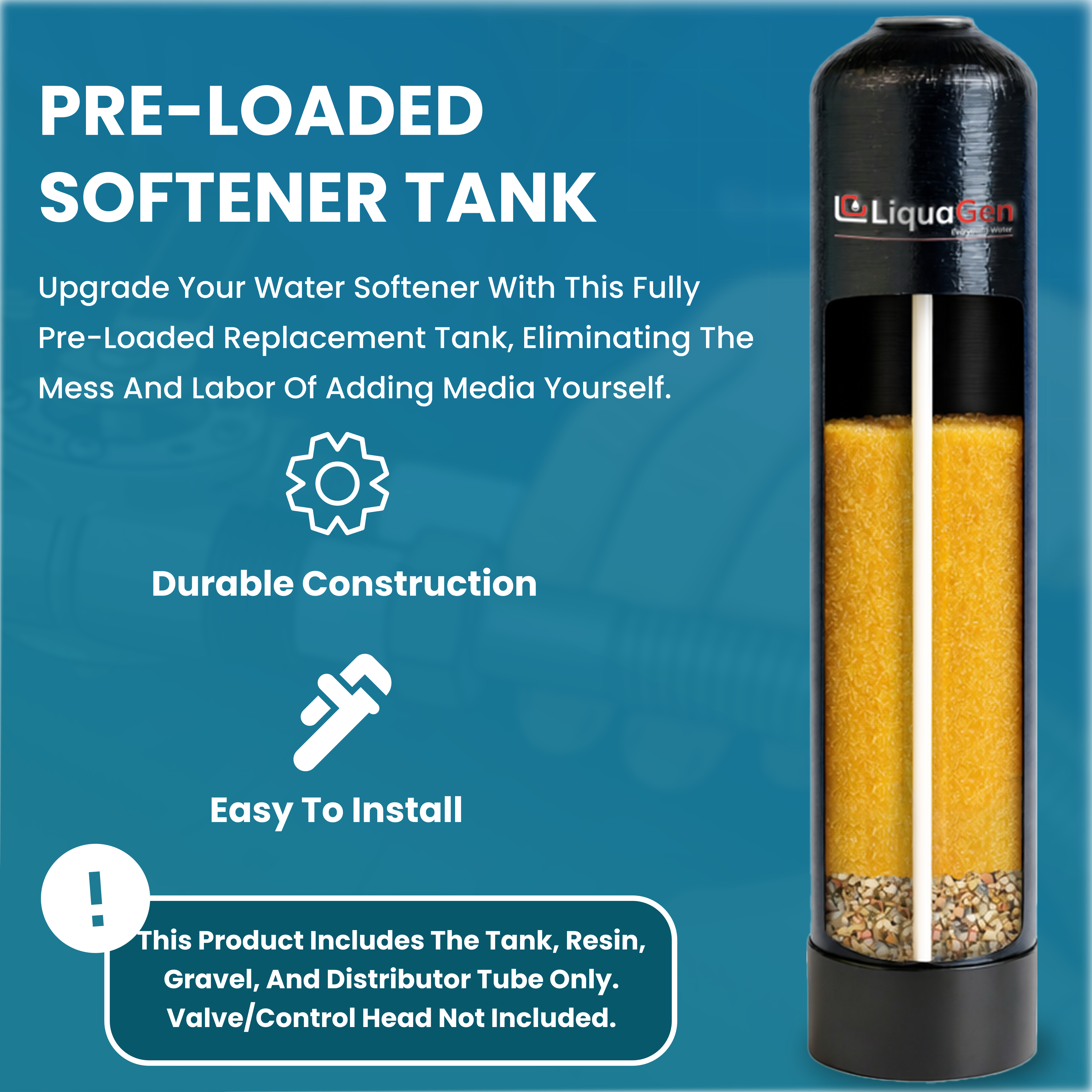Pre-Loaded Water Softener Tank with 8% Cross-Link Resin & Riser Tube – Multiple Sizes