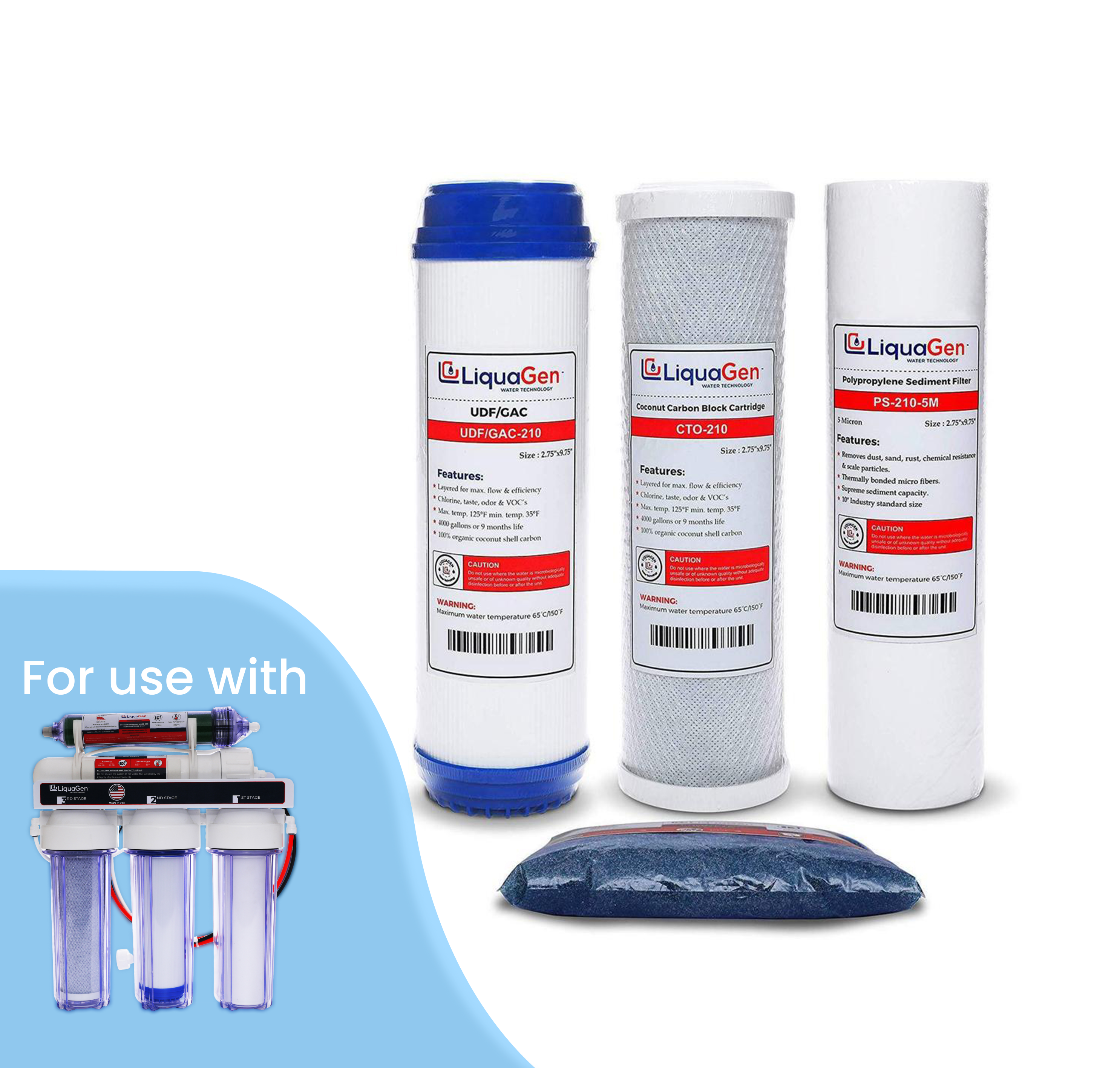 RO/DI 5-Stage Replacement Kit – Pre-Filters & DI Resin (1-OT Series) - LiquaGen Water