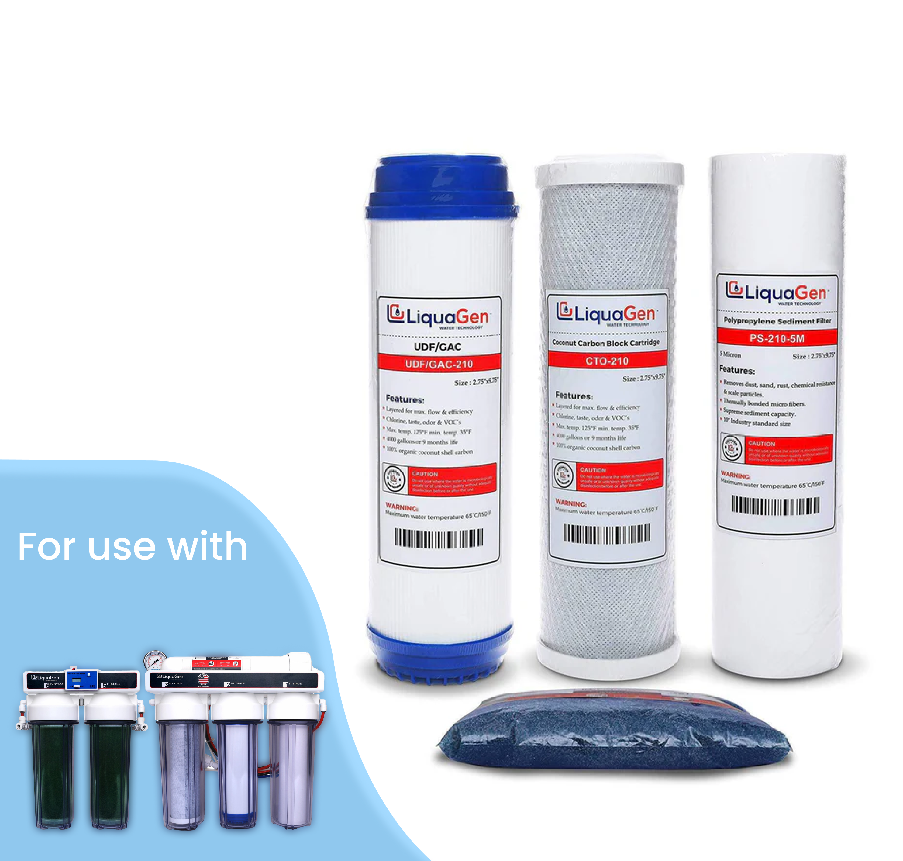 6 Stage Heavy Duty RO/DI Replacement Filter Kit (2-OS-150) - LiquaGen Water