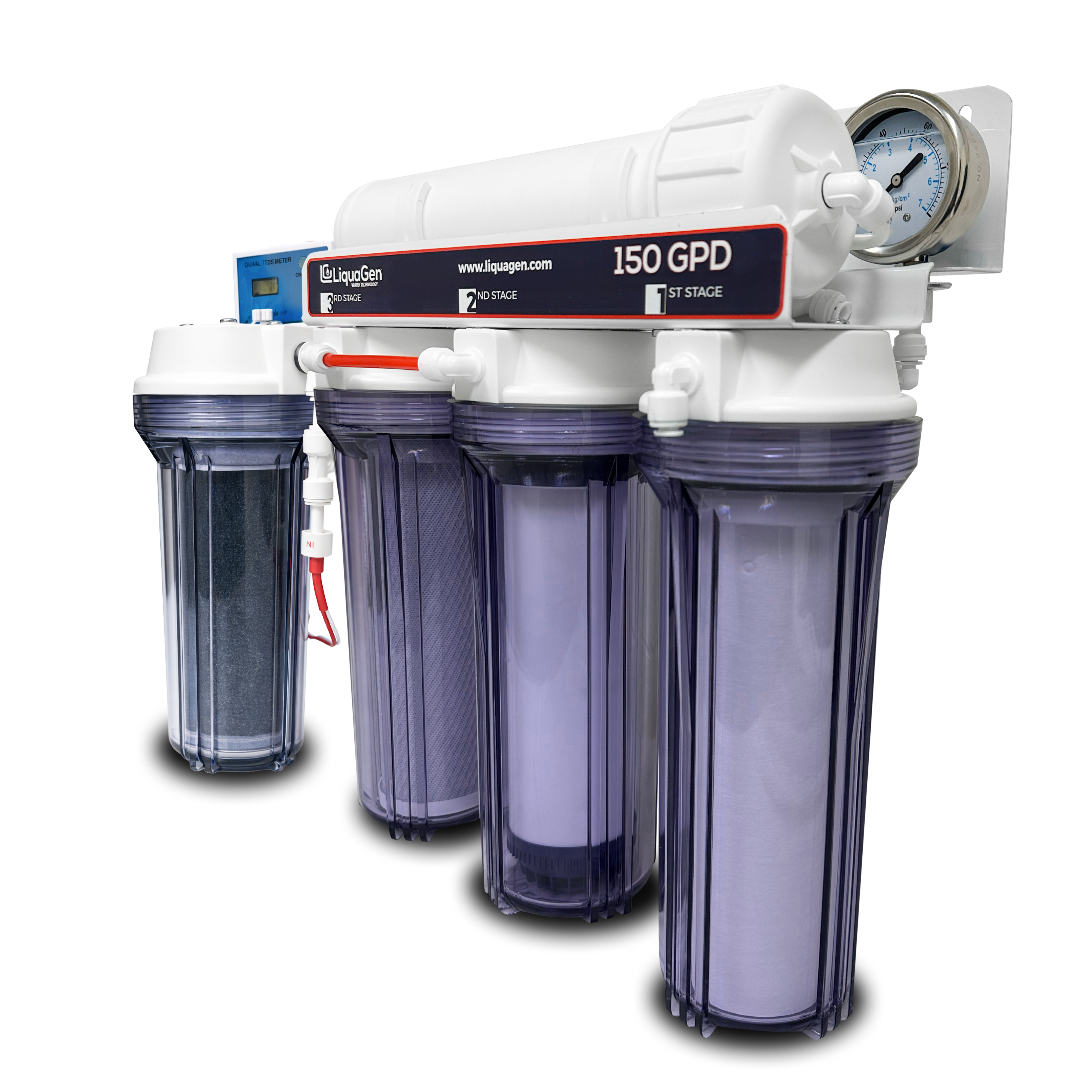 5 Stage Premium 150 GPD RO/DI Water Filter System + Gauge & TDS Meter - LiquaGen Water