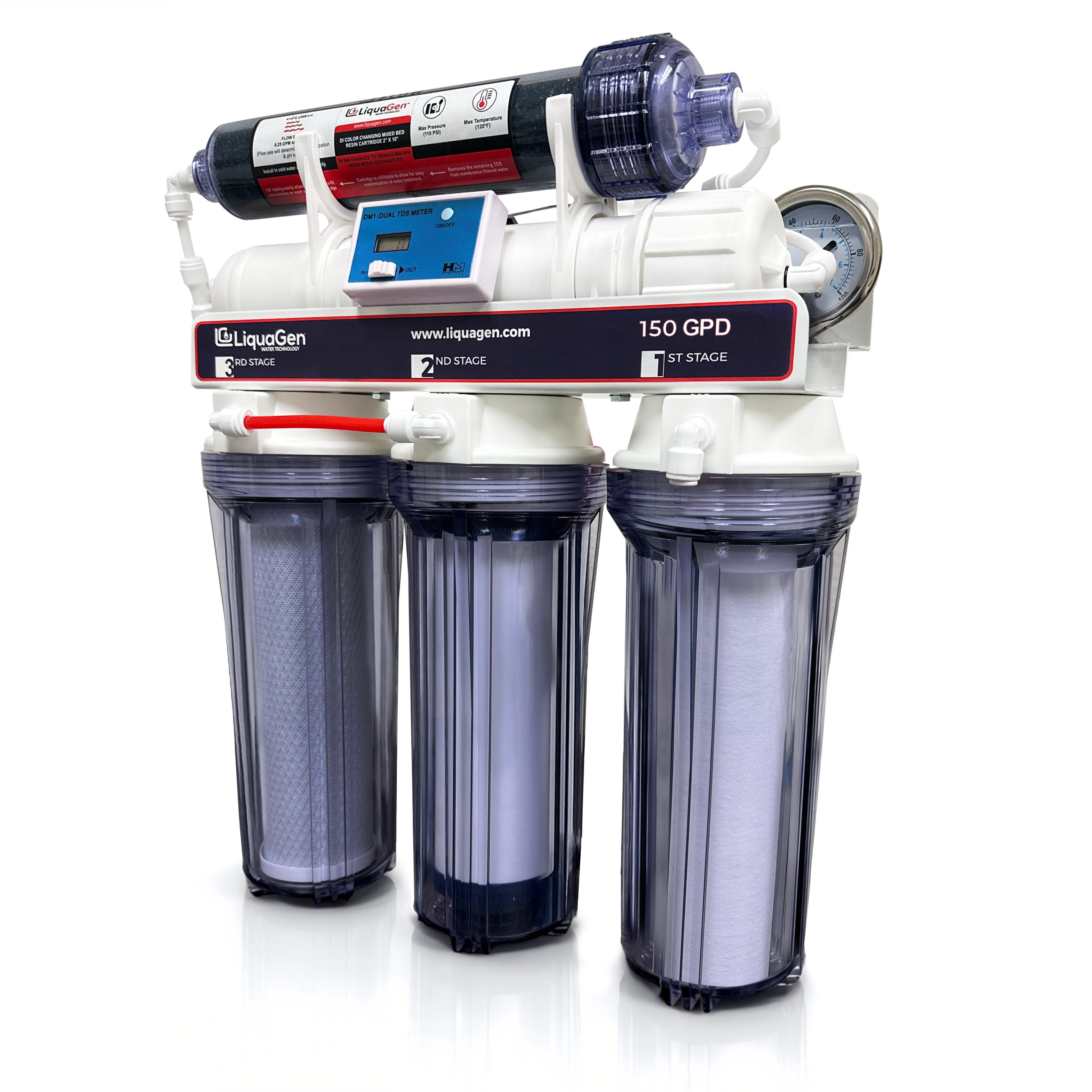 5 Stage Elementary 150 GPD RO/DI System + Gauge & TDS Meter - LiquaGen Water