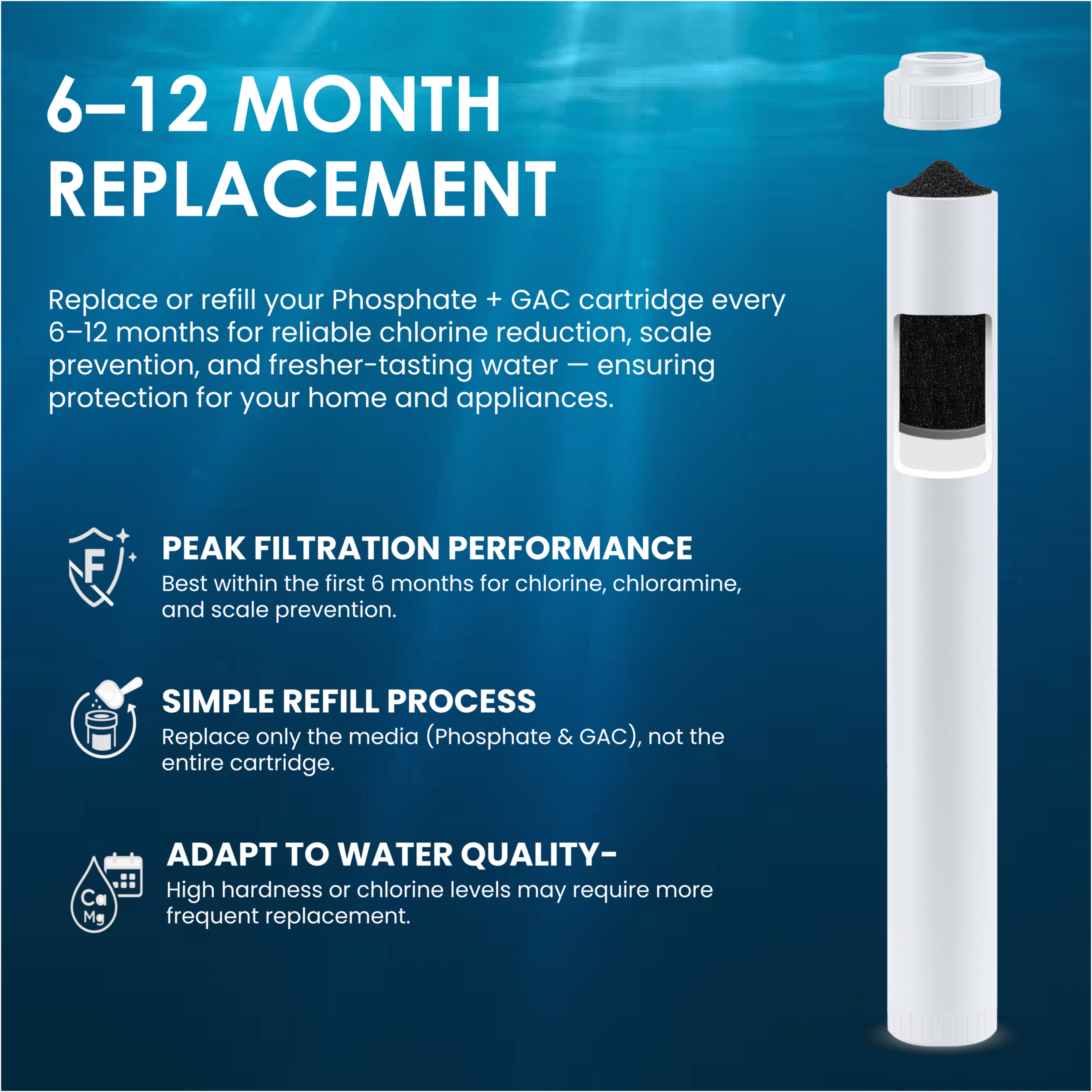 2.5" x 20" GAC/UDF + Phosphate Crystals (Scale Reduction)