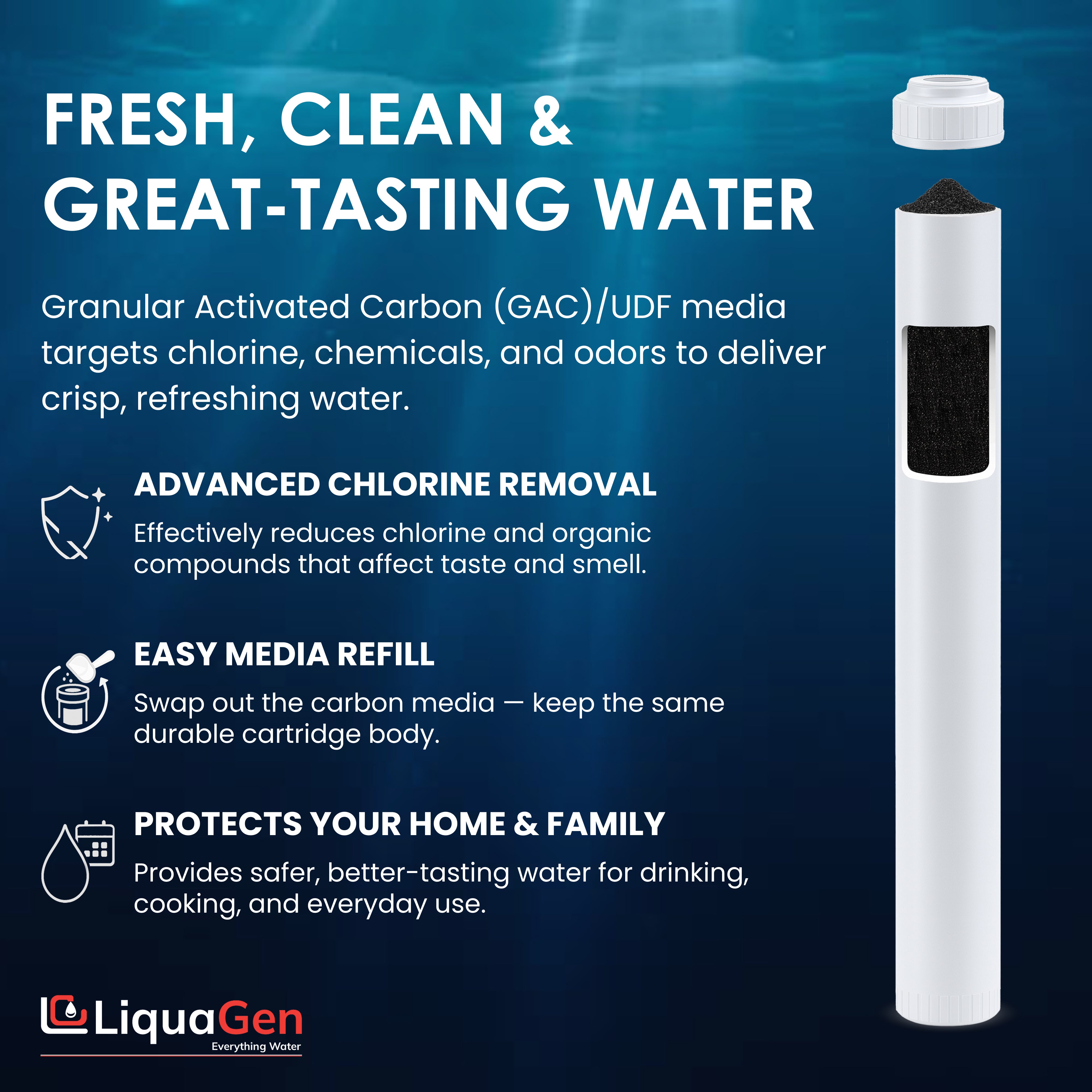 2.5" x 20" GAC/UDF Filter Cartridge (Chlorine Taste Water Reduction)