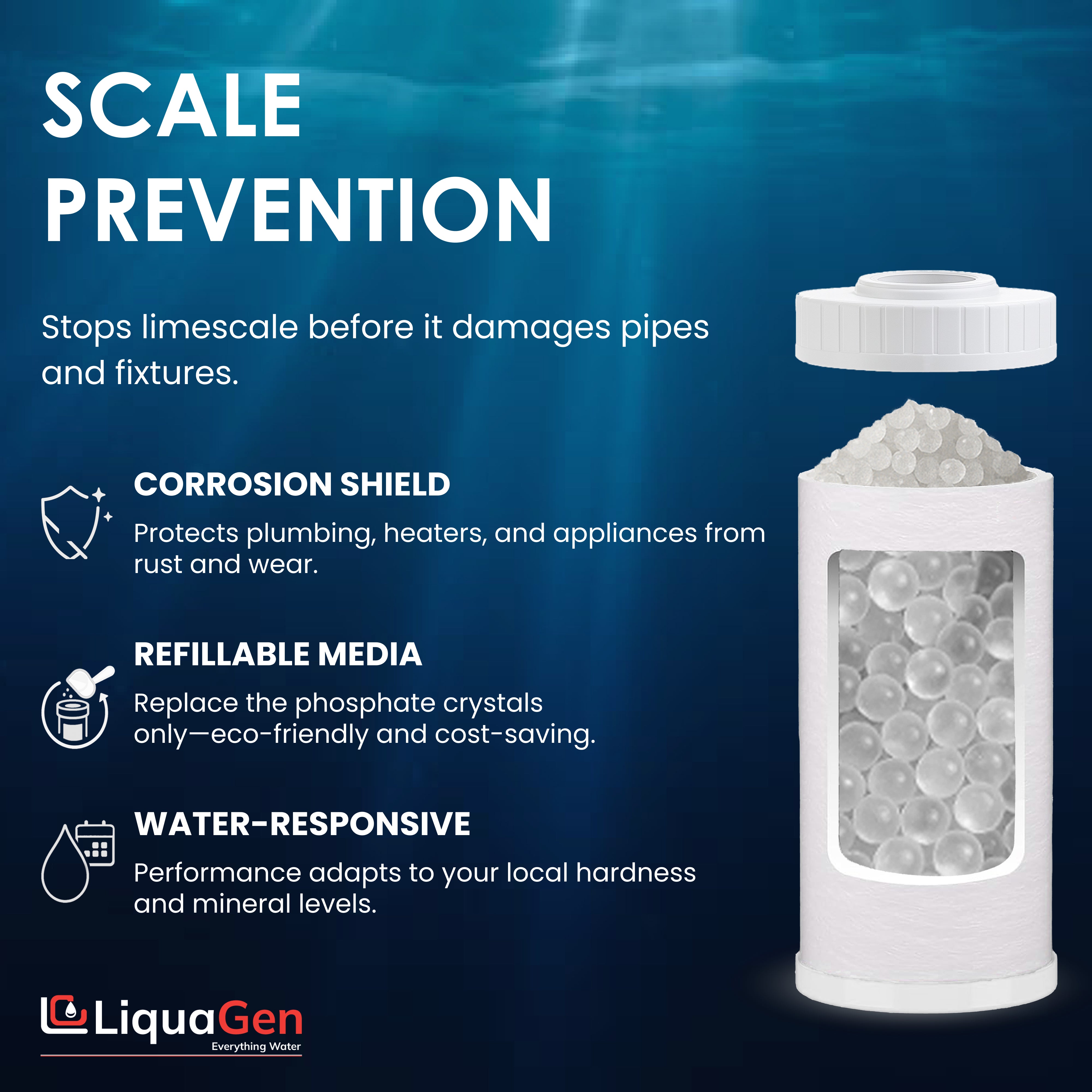 4.5" x 10" Phosphate Crystals Filter Cartridge (Iron And Lime Scale Reduction) - LiquaGen Water