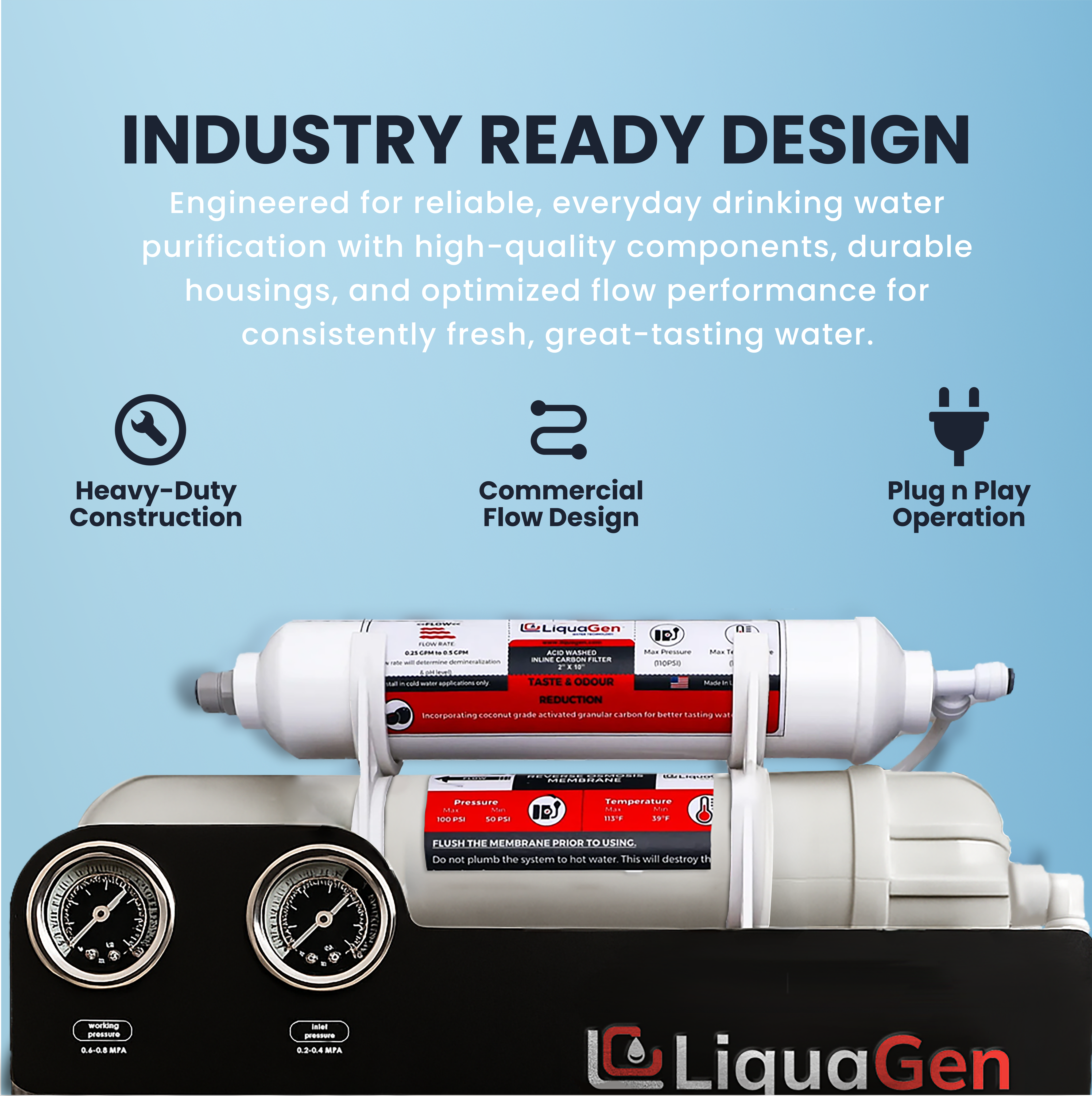 Light Commercial Grade Reverse Osmosis Water Filtration System 150 GPD | 5 Stage RO + Booster Pump