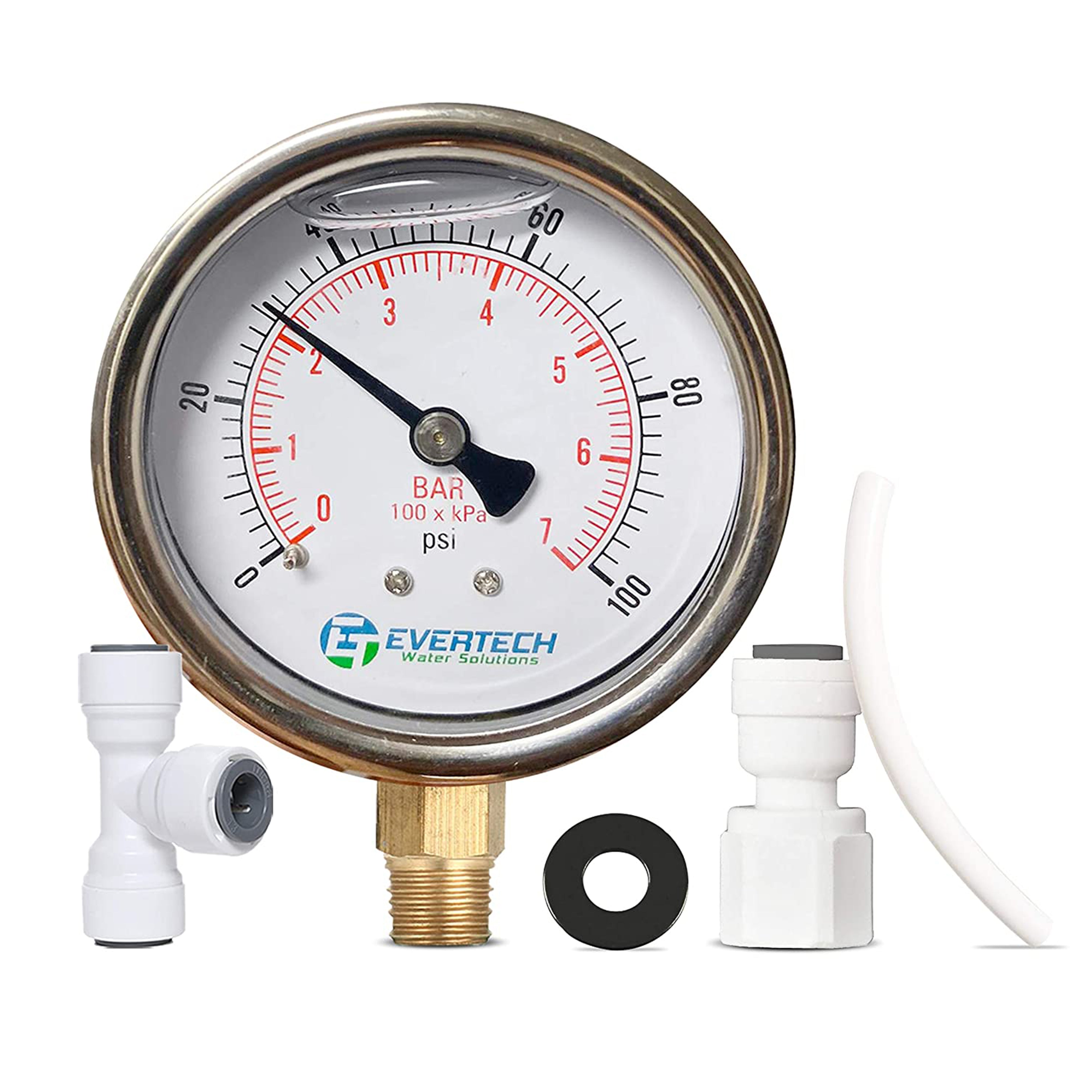 Glycerin Filled Water Pressure Gauge Kit 2.5" Dial 1-100 PSI w/ Install parts