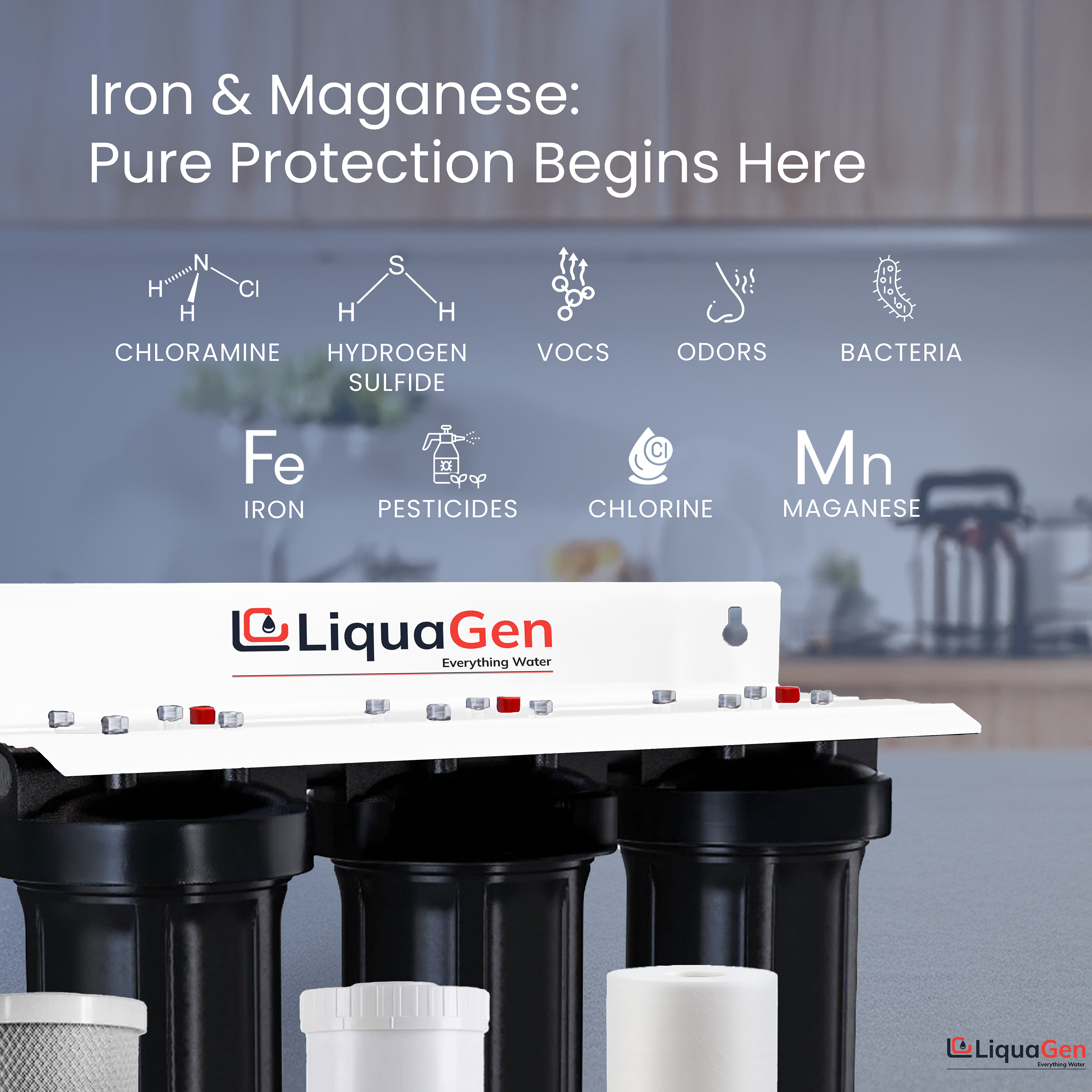 LiquaGen Whole House Iron & Manganese Water Filter System - LiquaGen Water