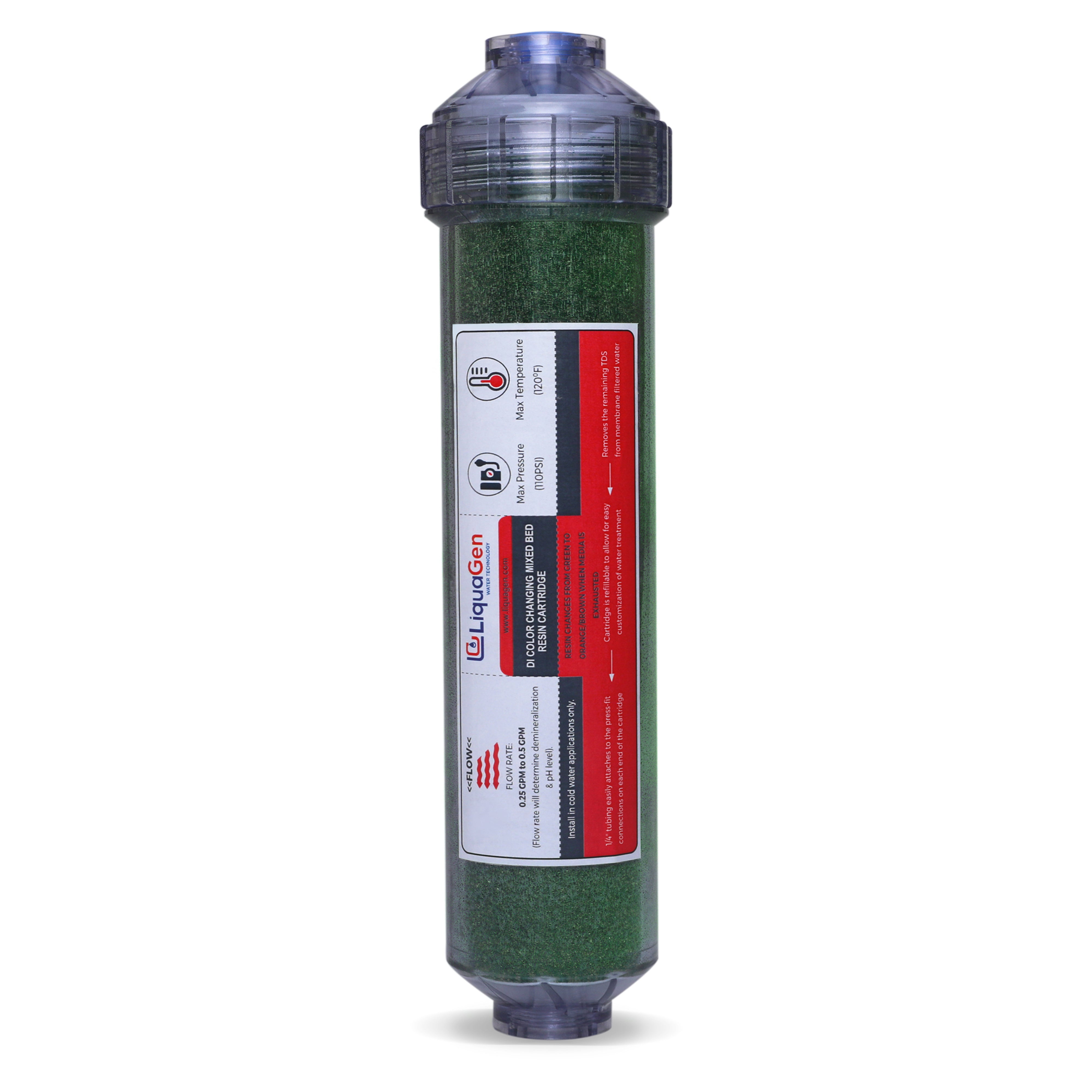Color Changing Deionization (DI) Mixed Bed Inline Filter (2" x 10") - LiquaGen Water