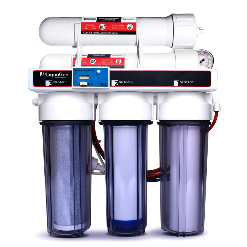 LiquaGen 4 Stage RO Only System With Pressure Gauge & TDS Meter & Water Saver Kit - 100 GPD - LiquaGen Water