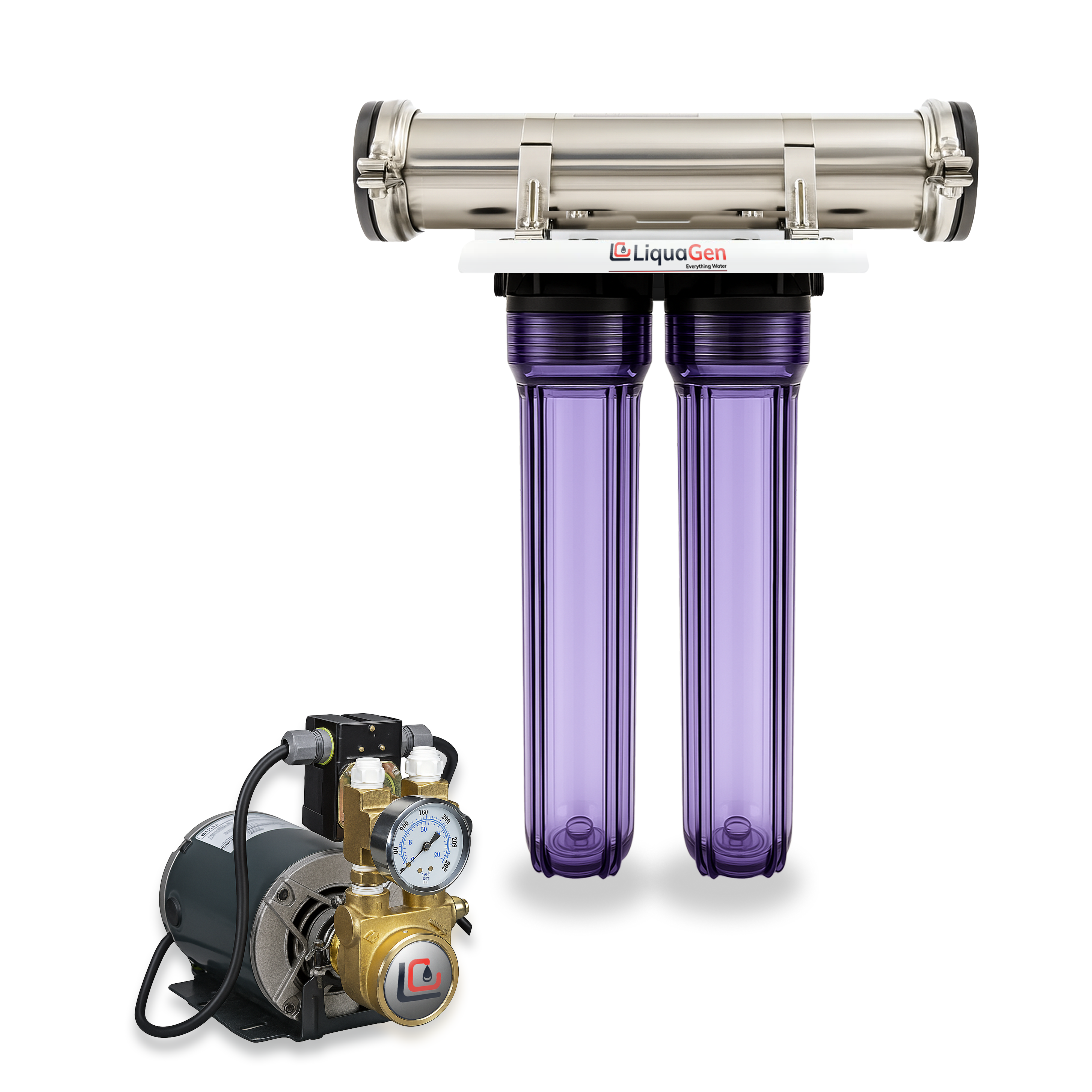 3 Stage Hydroponics RO Water Filter System 1000 GPD 2.5" x 20" - LiquaGen Water