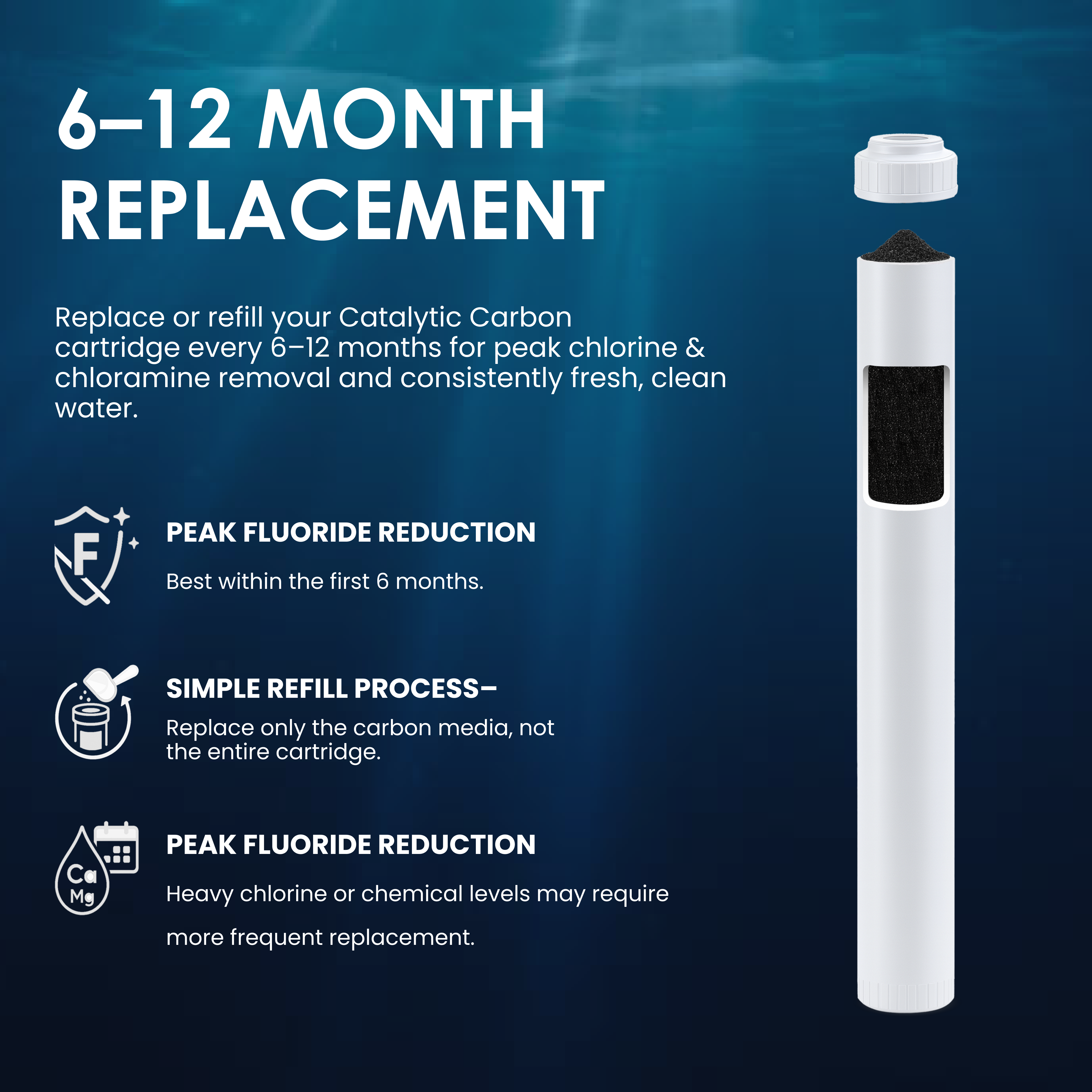 2.5" x 20" Catalytic Carbon Filter Cartridge (Chlorine & Chloramine Reduction)