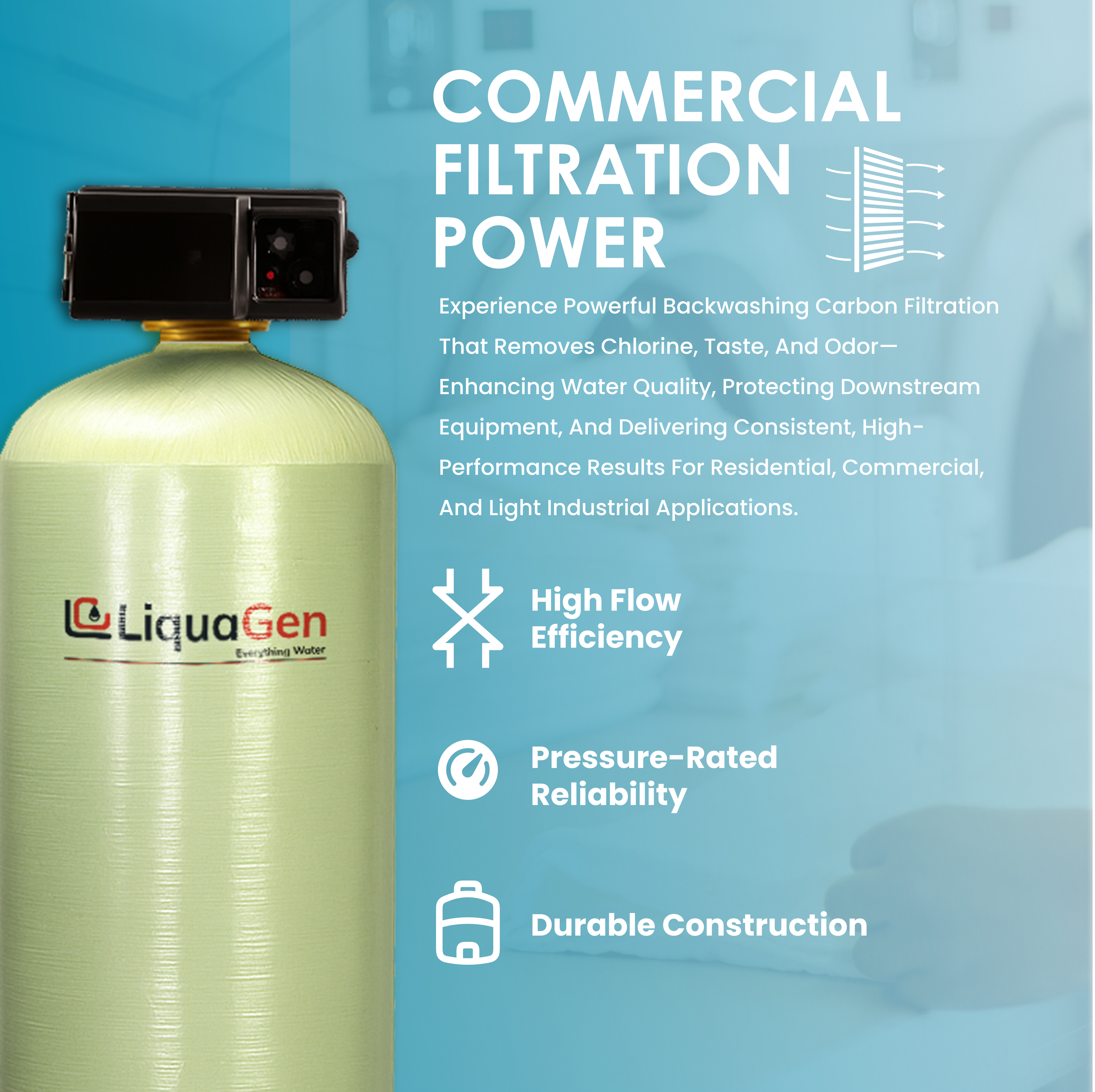 1.5" Backwashing Carbon Filter | 10-30 GPM - LiquaGen Water