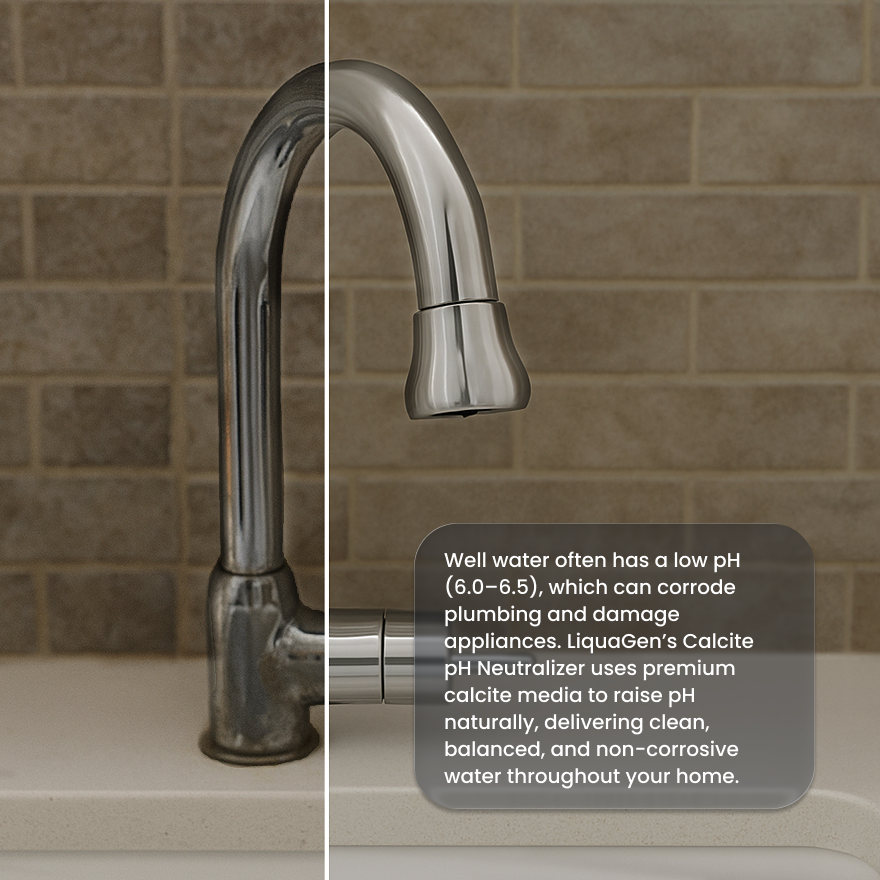 LiquaGen Whole House Calcite pH Neutralizer Filter System with Metered Control Valve – Water Usage-Based Backwash, Acid Neutralizer for Well & City Water, Corrosion & Taste Protection - LiquaGen Water