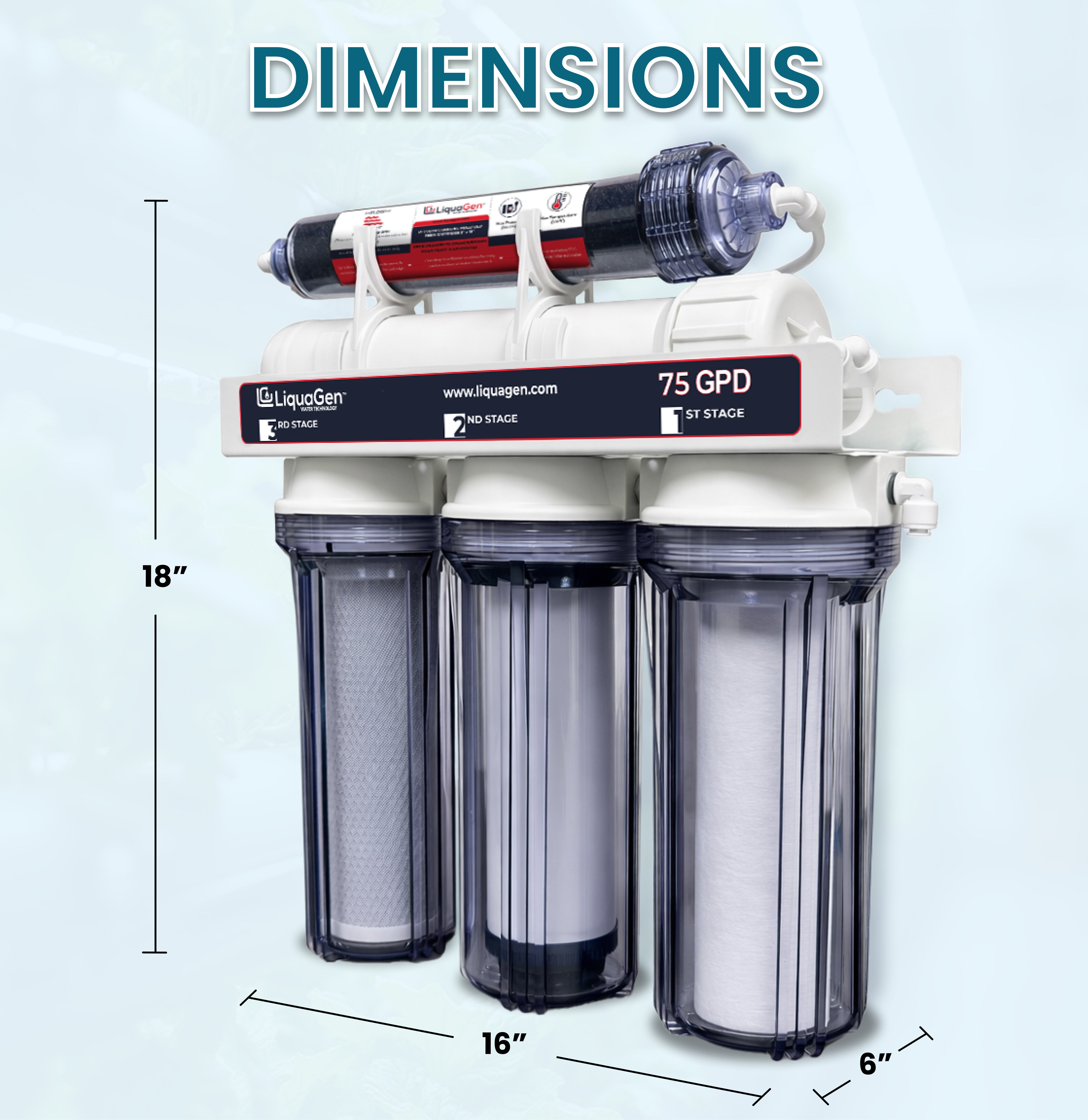 5 Stage Elementary 75 GPD RO/DI Water System - LiquaGen Water