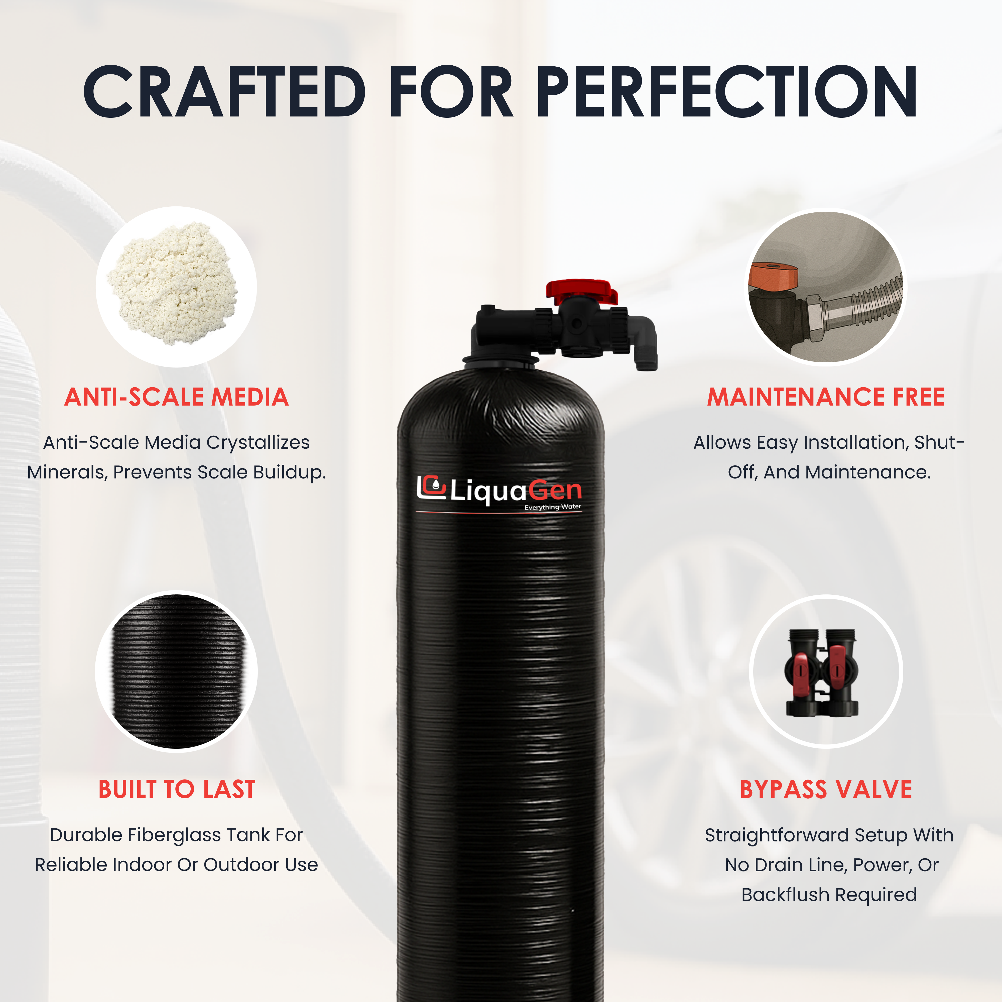 Salt-Free Water Conditioner (Softener Alternative) + 3 Stage Whole House Cartridge System - LiquaGen Water