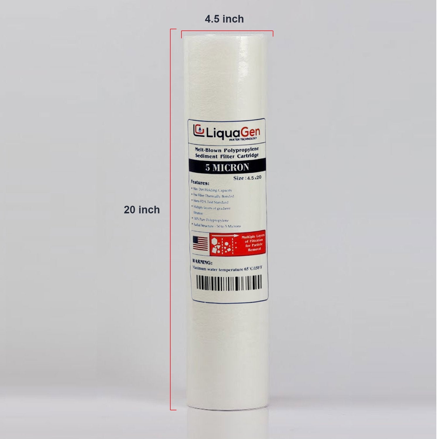 4.5" x 20" Big Blue Sediment Filter Cartridge - 5 Micron - LiquaGen Water