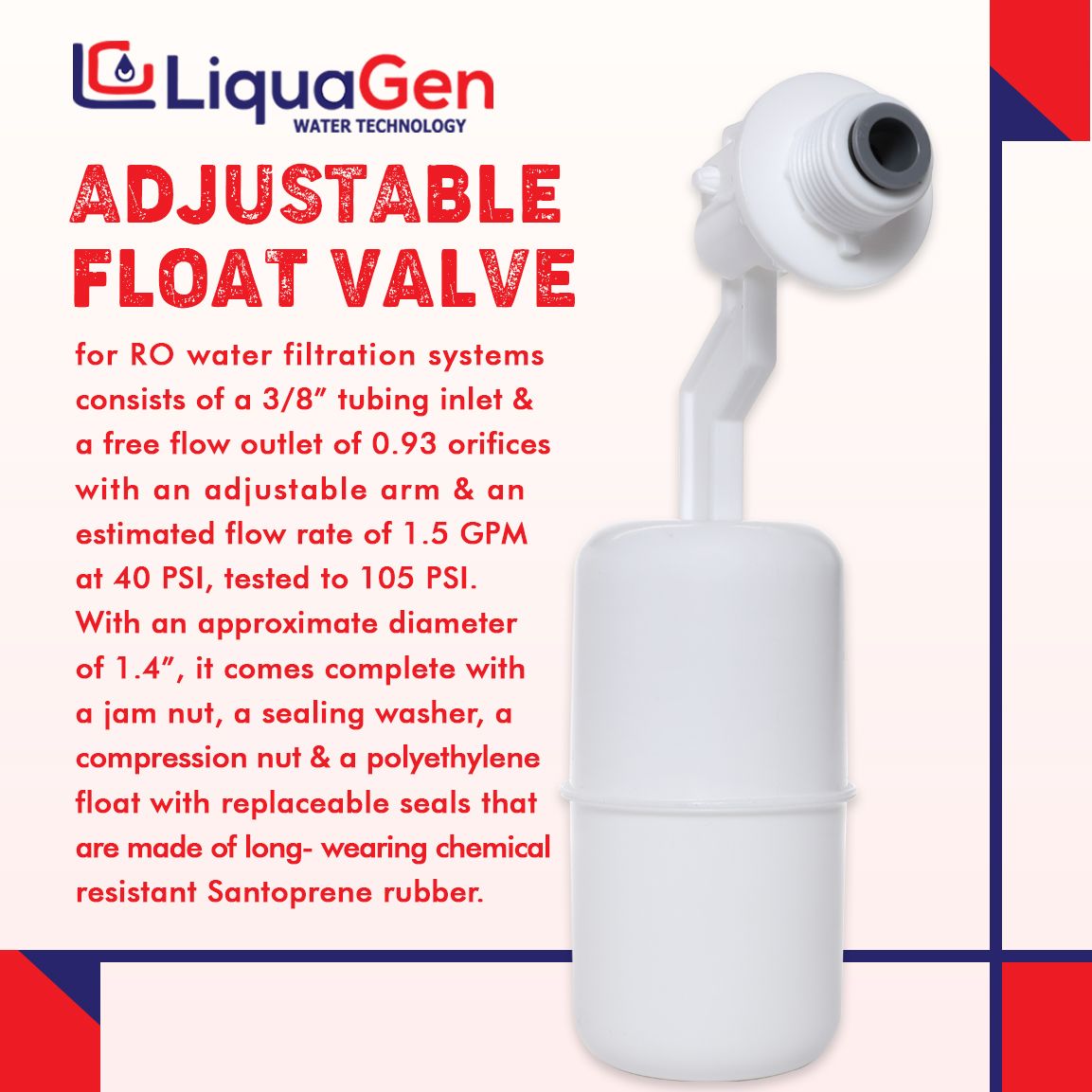 LiquaGen Float Valve for Reverse Osmosis Water Filtration Systems - LiquaGen Water