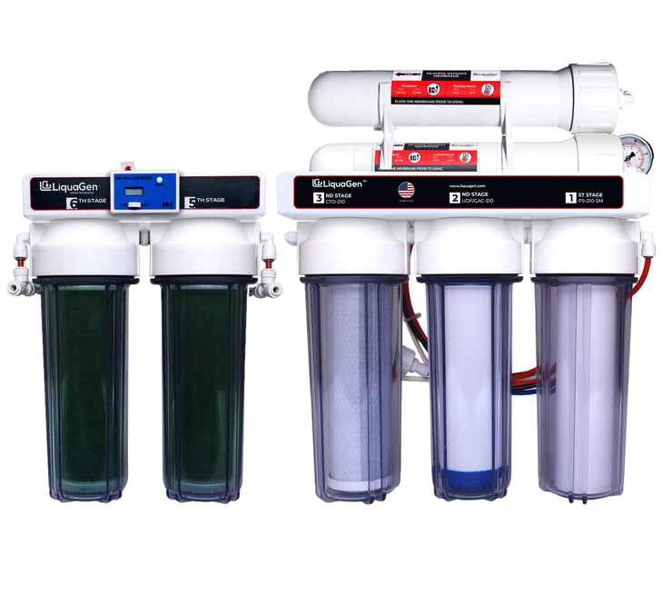 6 Stage Heavy Duty 200 GPD Water Saver RO/DI Water Filter System - LiquaGen Water