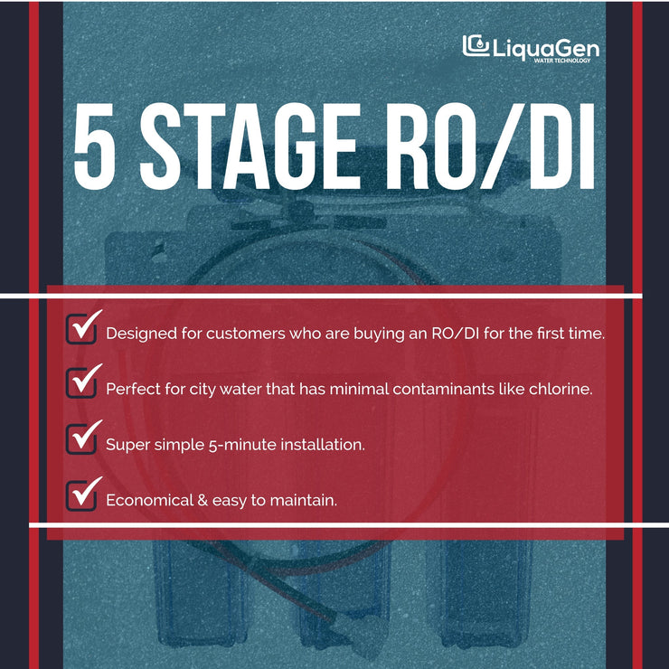 5 Stage RO/DI Water Filter System - 75 GPD (1-OT-75) - LiquaGen Water