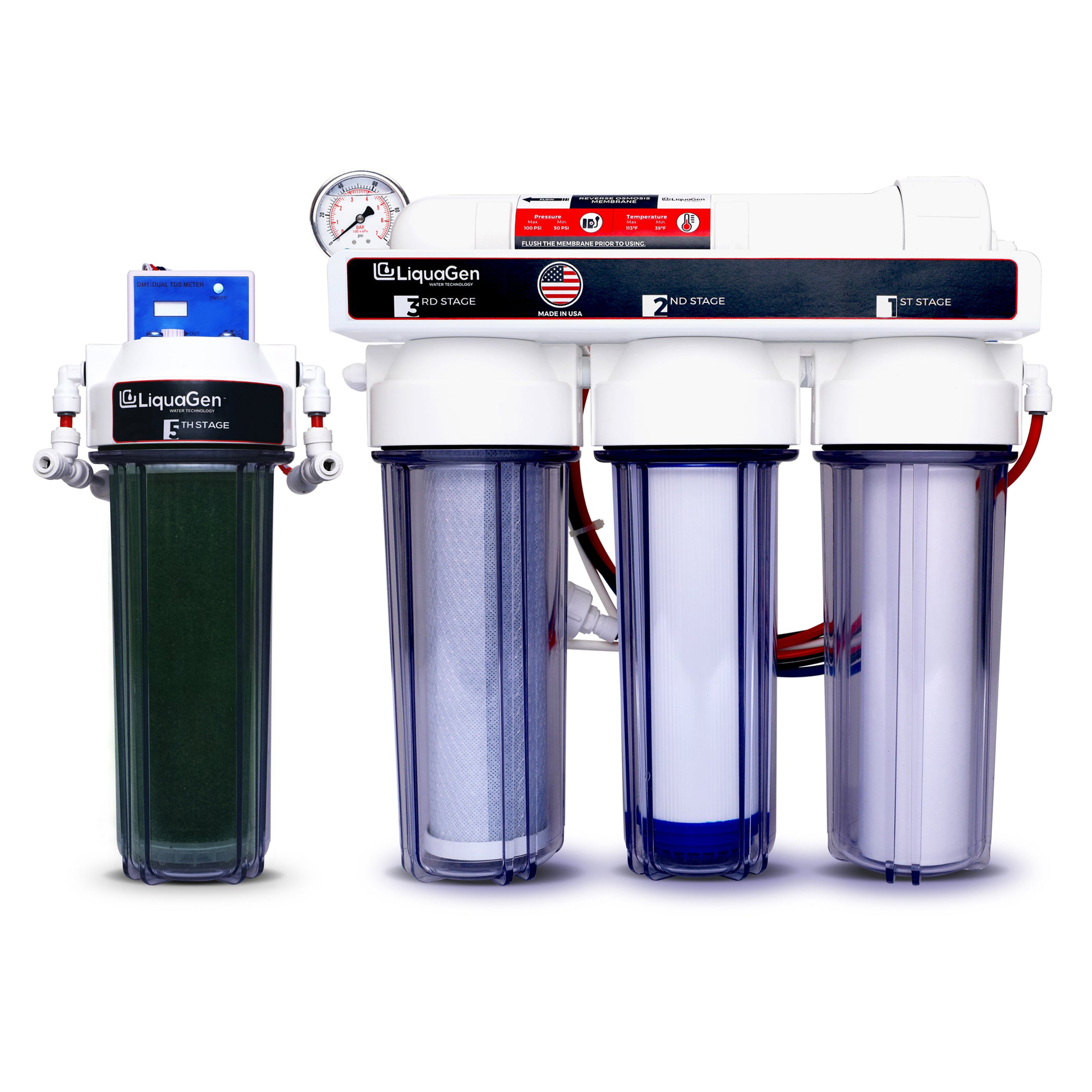 5 Stage Premium 100 GPD RO/DI Water Filter System + Gauge & TDS Meter