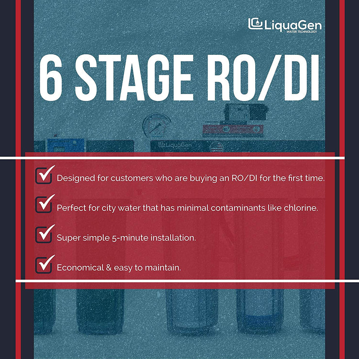 6 Stage Heavy Duty RO/DI Water Filter System - 150 GPD (2-OS-150) - LiquaGen Water