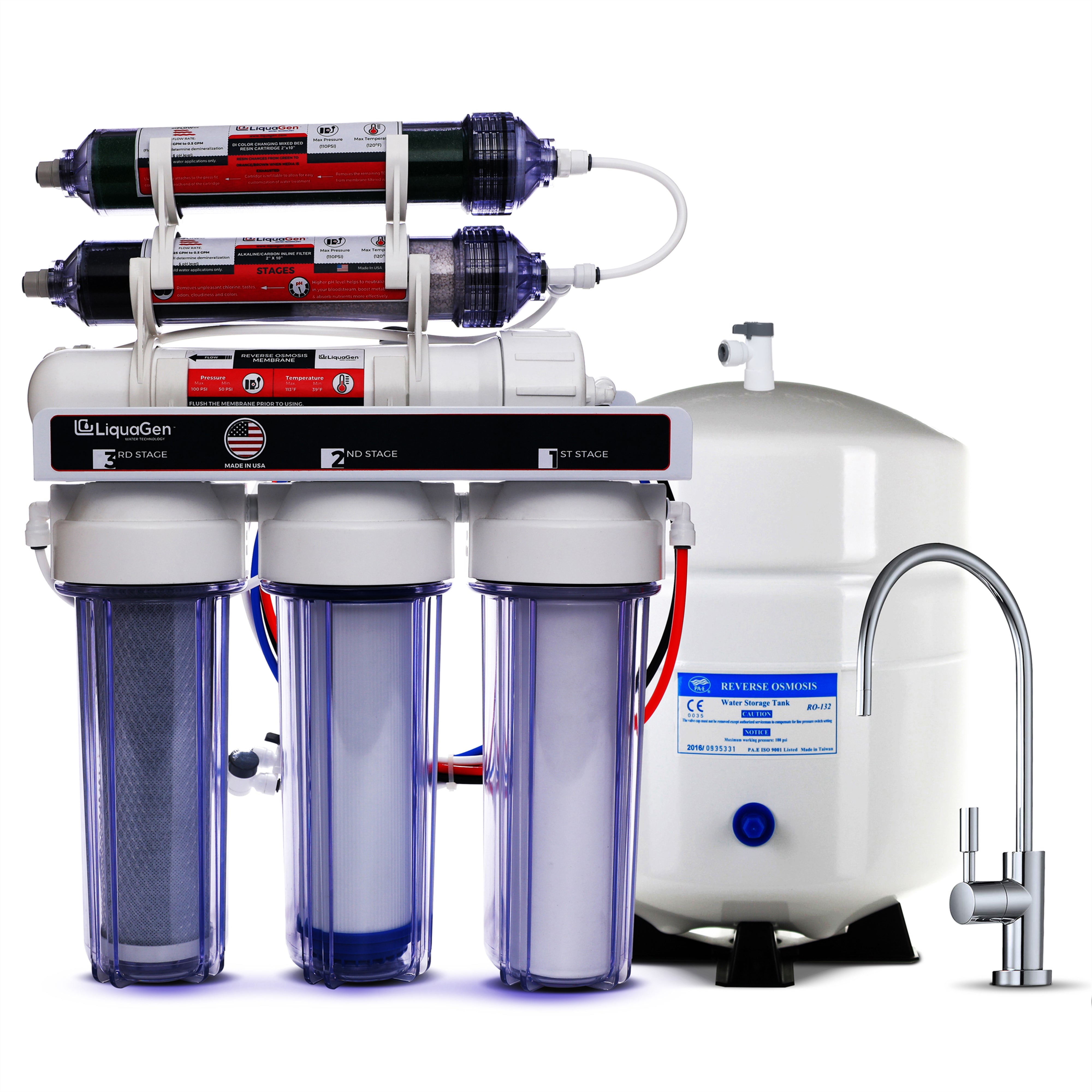 LiquaGen - Dual 6 Stage Under Sink Reverse Osmosis Drinking & Aquarium Deionization (RO/DI) Water Filter System