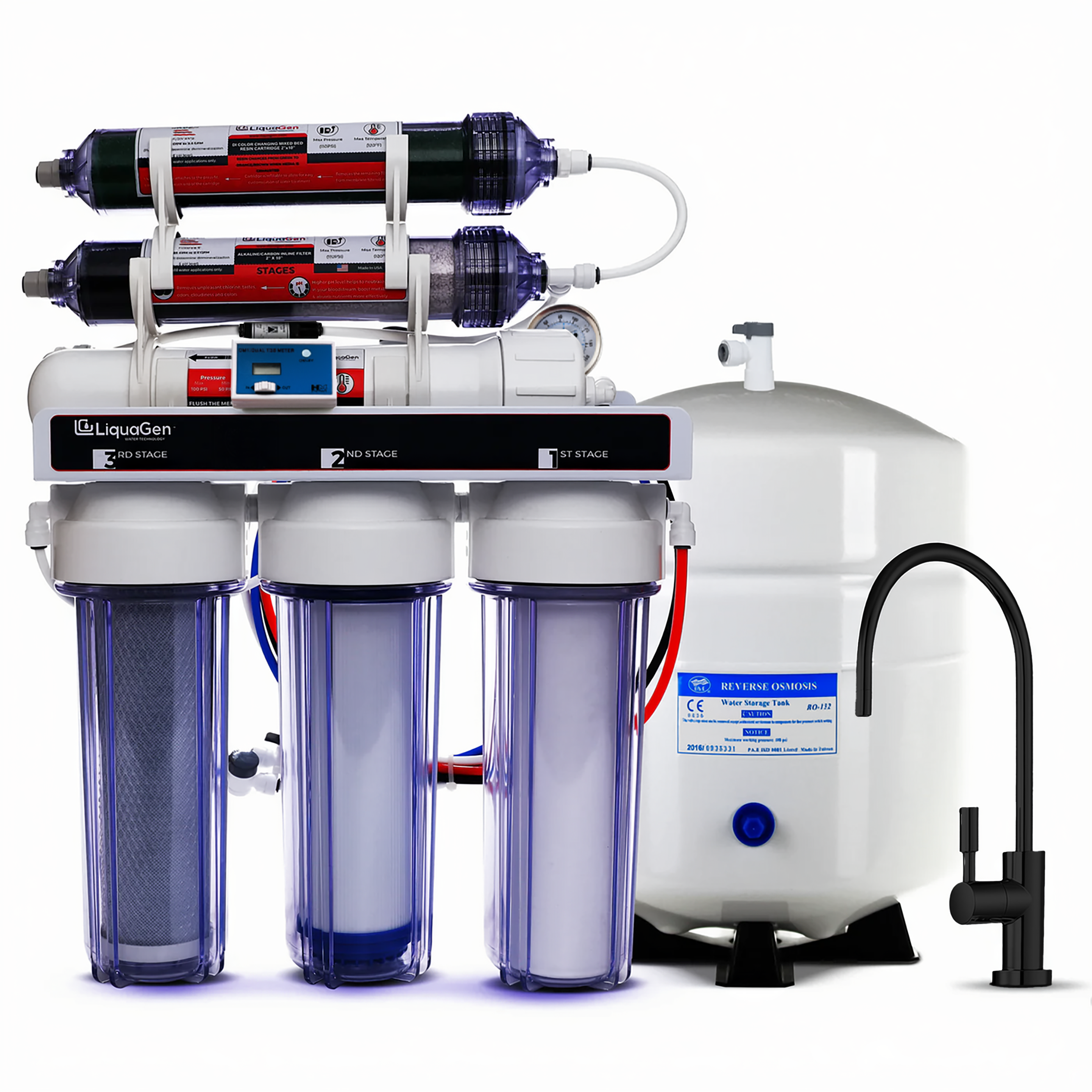 LiquaGen - Dual 6 Stage Under Sink Reverse Osmosis Drinking & Aquarium Deionization (RO/DI) Water Filter System - LiquaGen Water