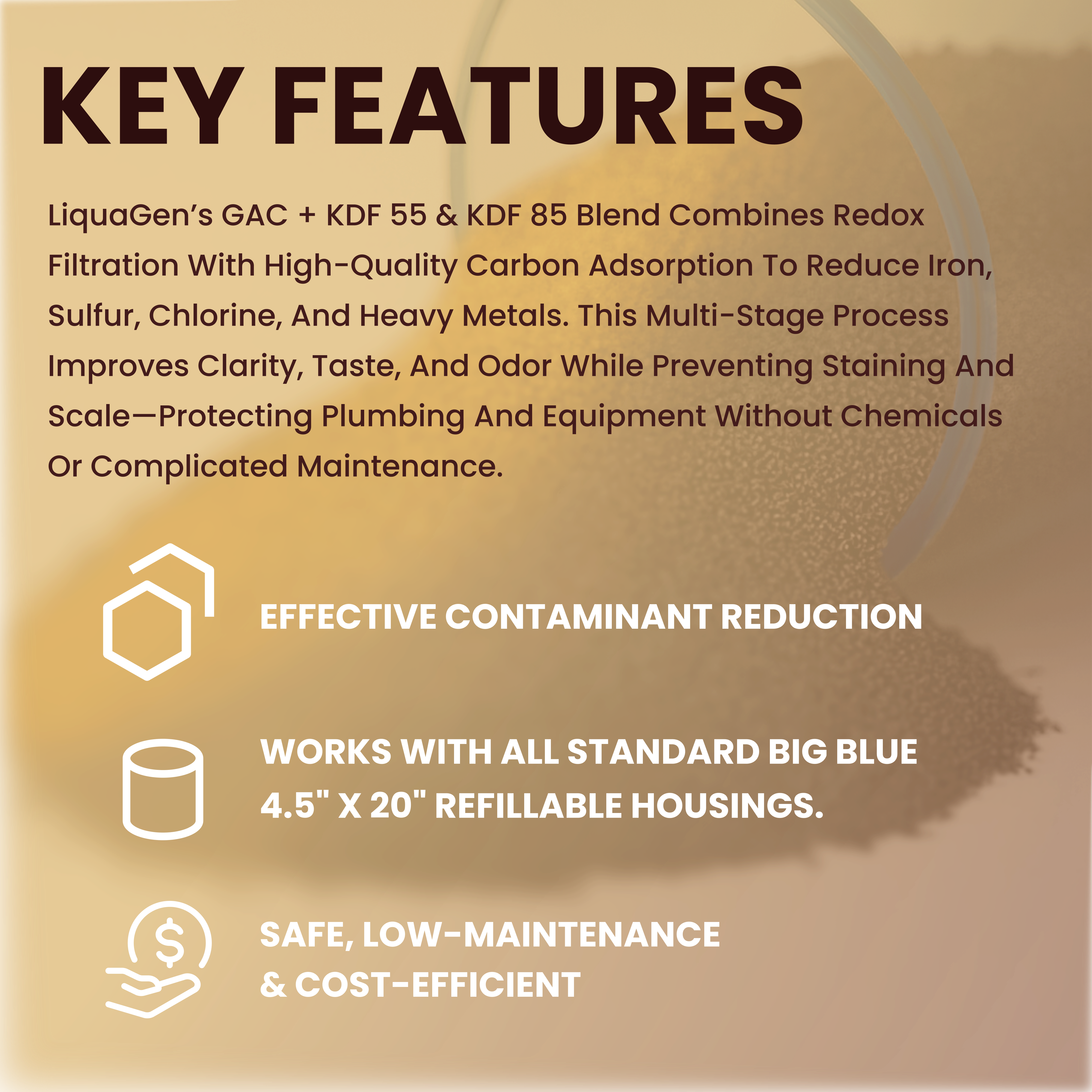 GAC + KDF 55 + KDF 85 Refill Media Kit – Fits 4.5" x 20" Whole House Well Water Filters – Reduces Iron, Sulfur & Chlorine