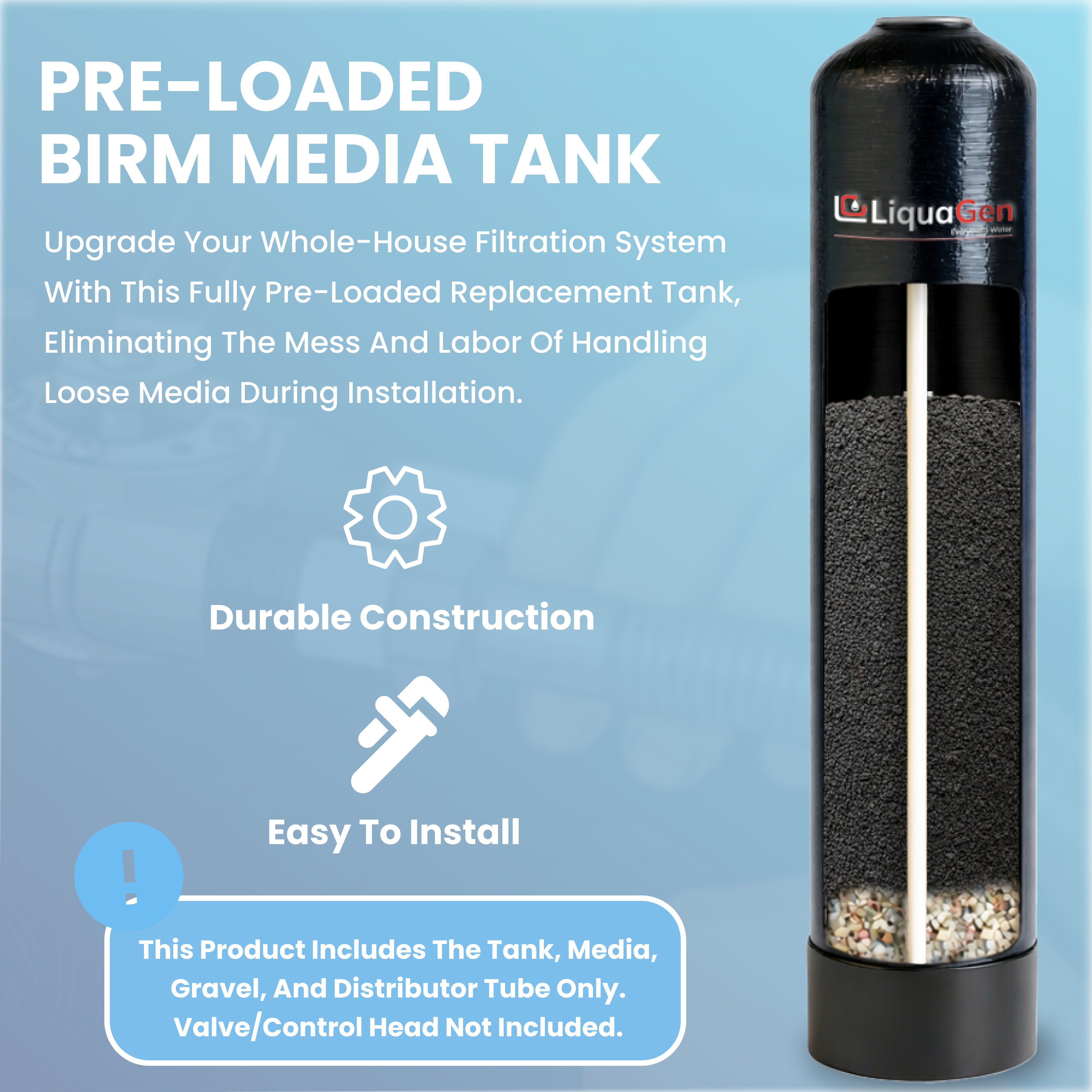 Pre-Loaded Whole House Birm Media Tank (Iron & Manganese Reduction) - Multiple Sizes