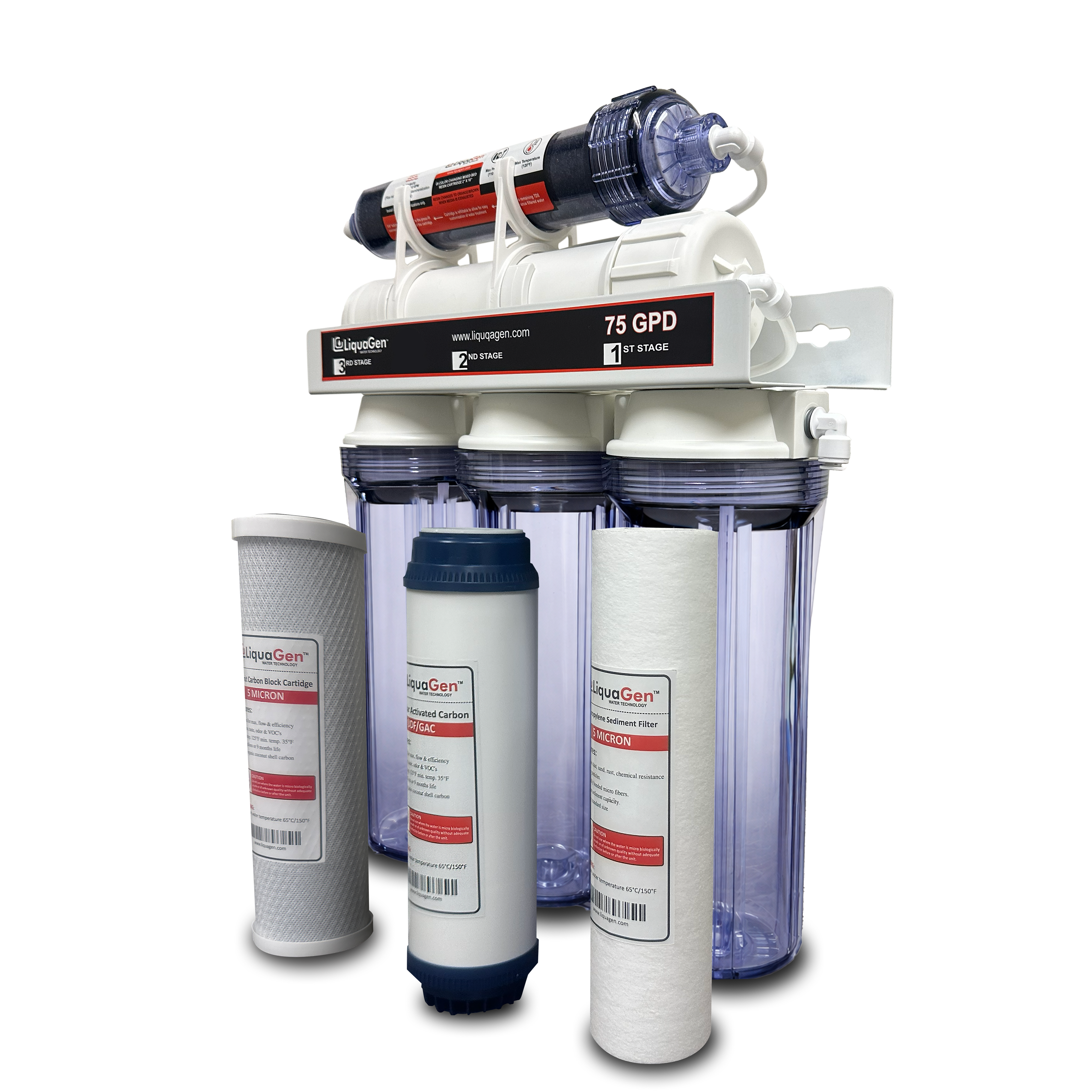 5 Stage Elementary 75 GPD RO/DI Water System - LiquaGen Water