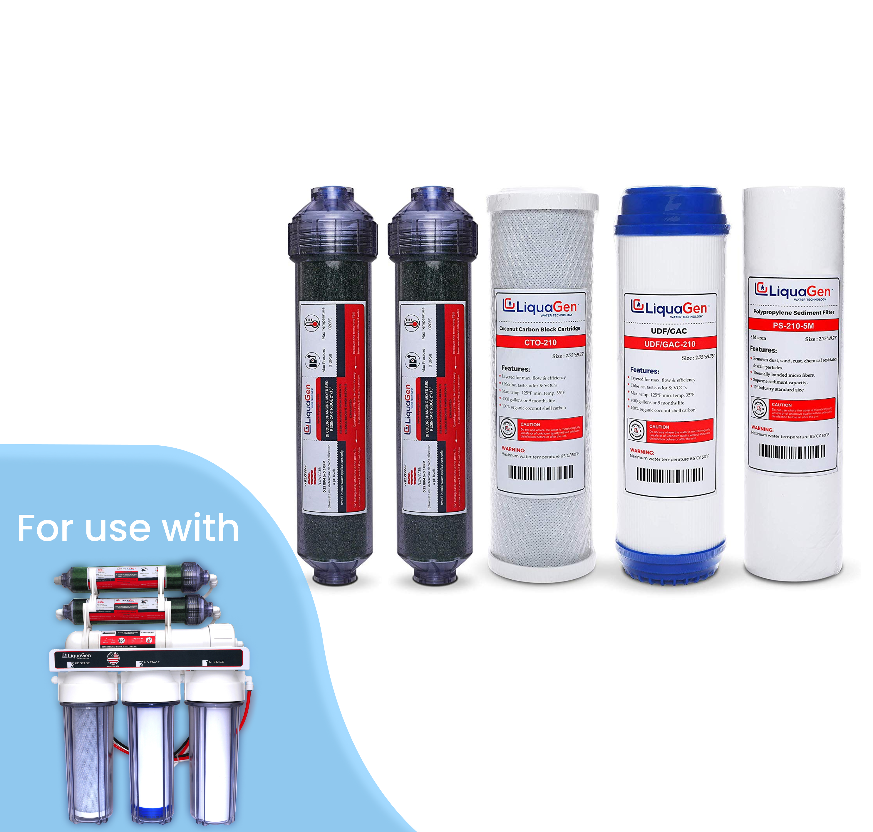 6 Stage Elementary RO/DI Drop In DI Canister Replacement Filter Kit (2-OT-100)