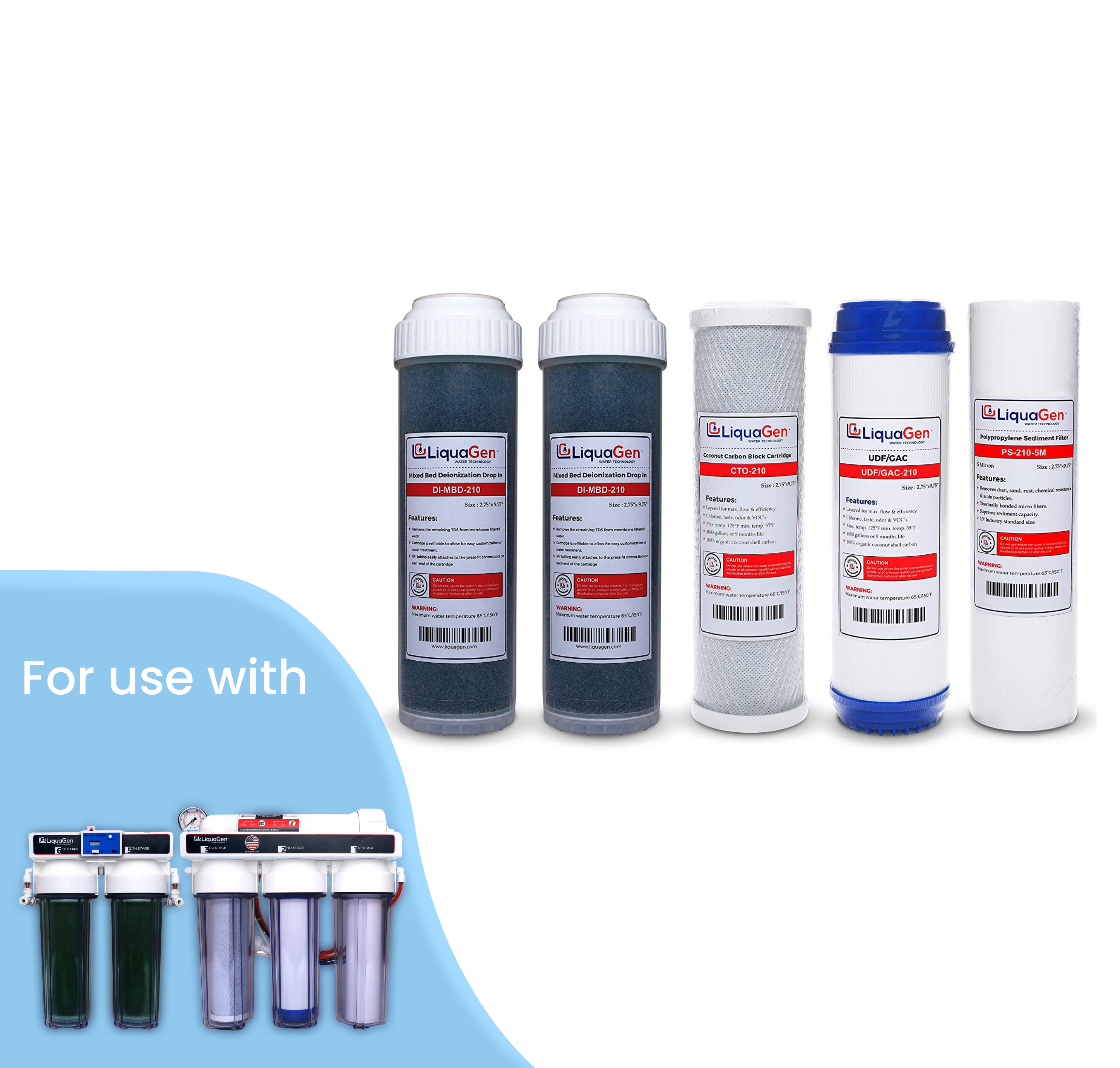 6 Stage Heavy Duty RO/DI Drop In DI Canister Replacement Filter Kit (2-OS-150)