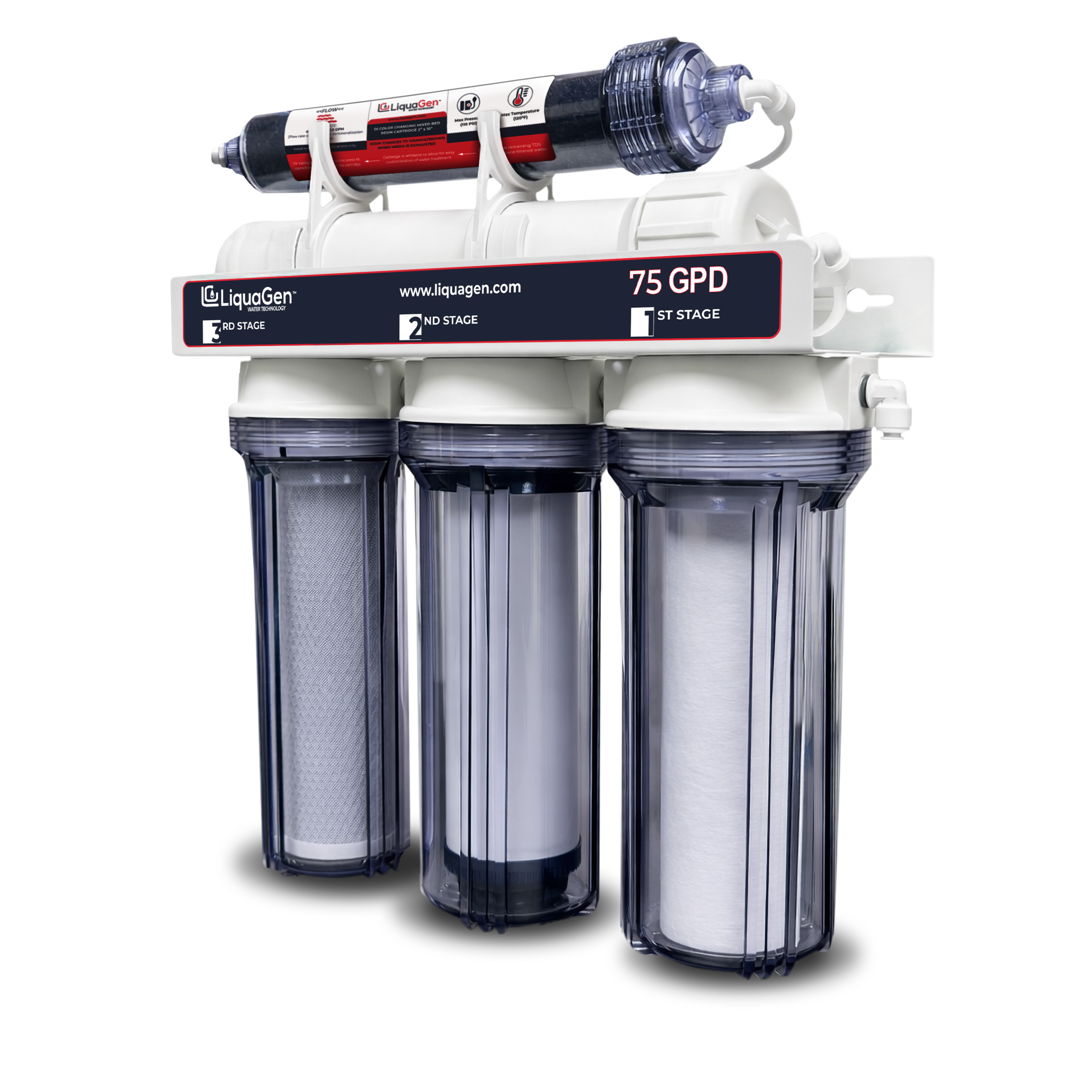 5 Stage Elementary 75 GPD RO/DI Water System - LiquaGen Water