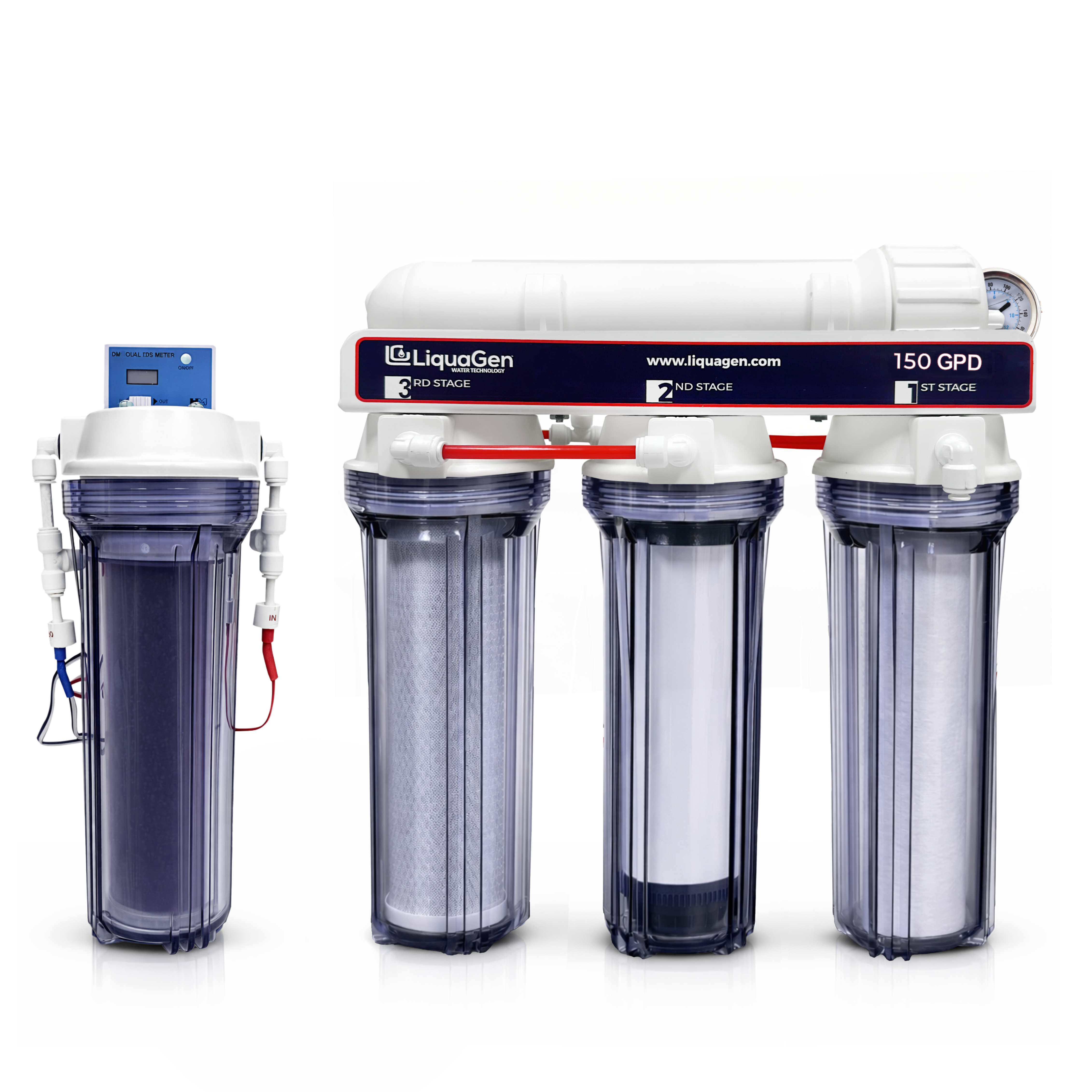 5 Stage Premium 150 GPD RO/DI Water Filter System + Gauge & TDS Meter - LiquaGen Water