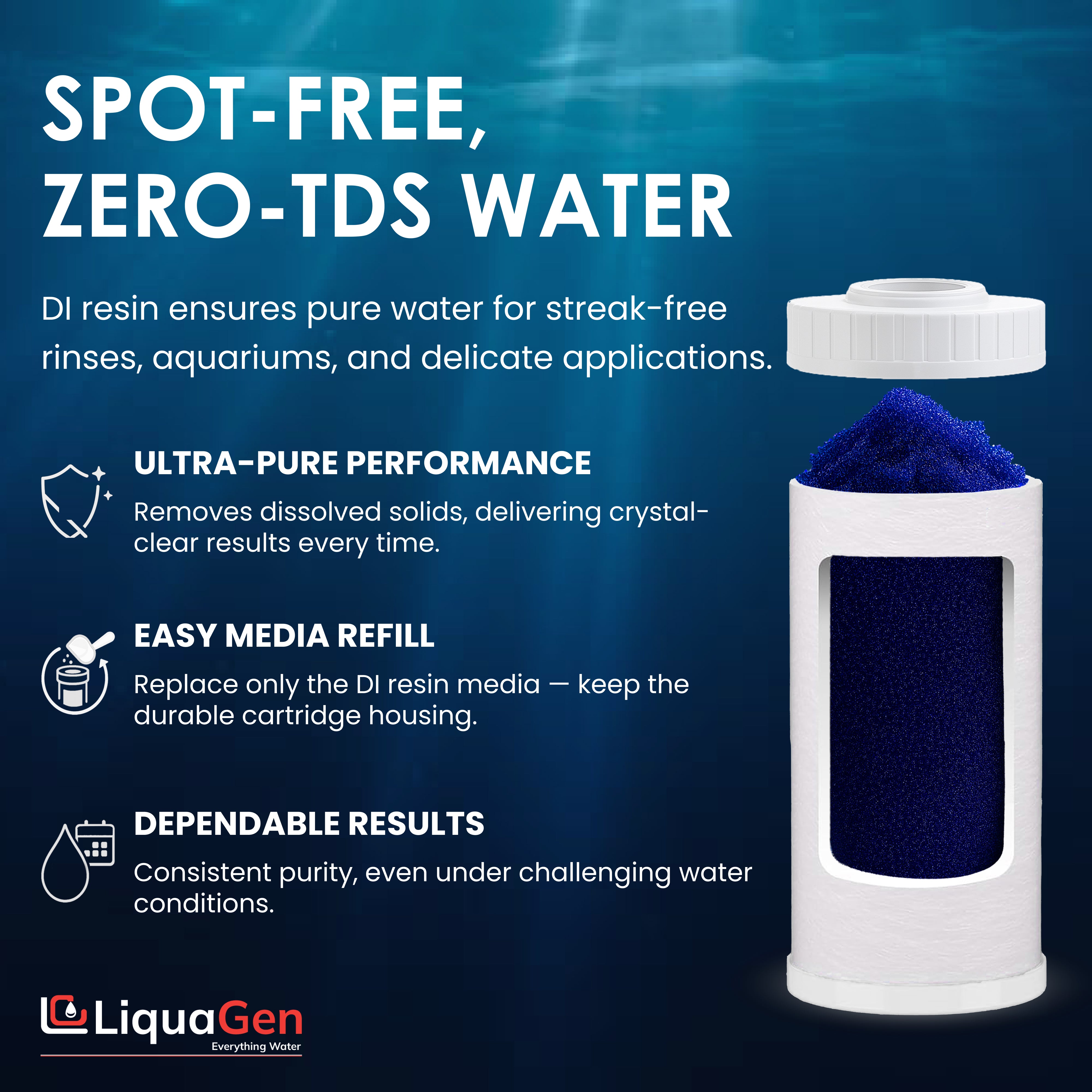 4.5" x 10" Mixed Bed DI Resin – Non-Color Changing, Spot-Free Washing - LiquaGen Water