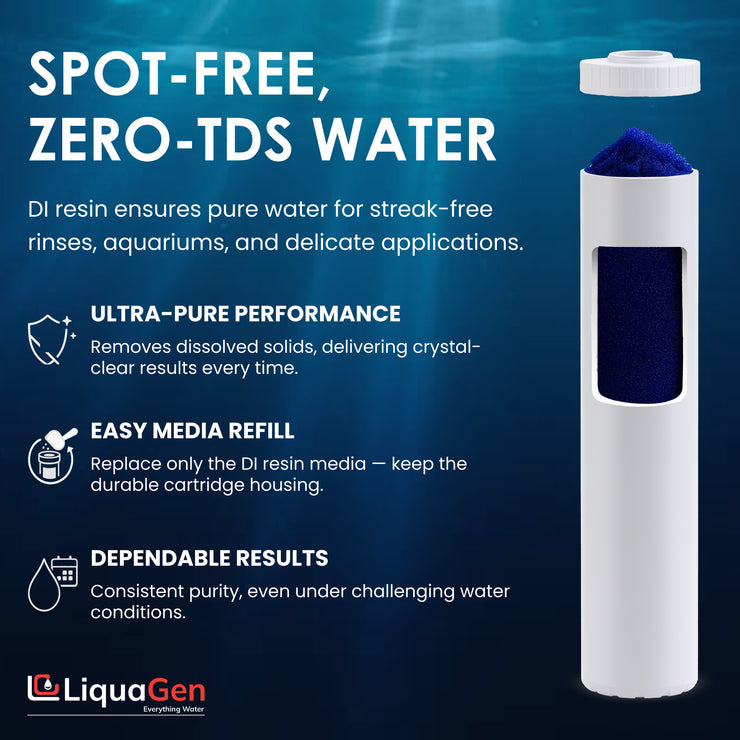 4.5" x 20"  Mixed Bed DI Resin – Non-Color Changing, Spot-Free Washing - LiquaGen Water