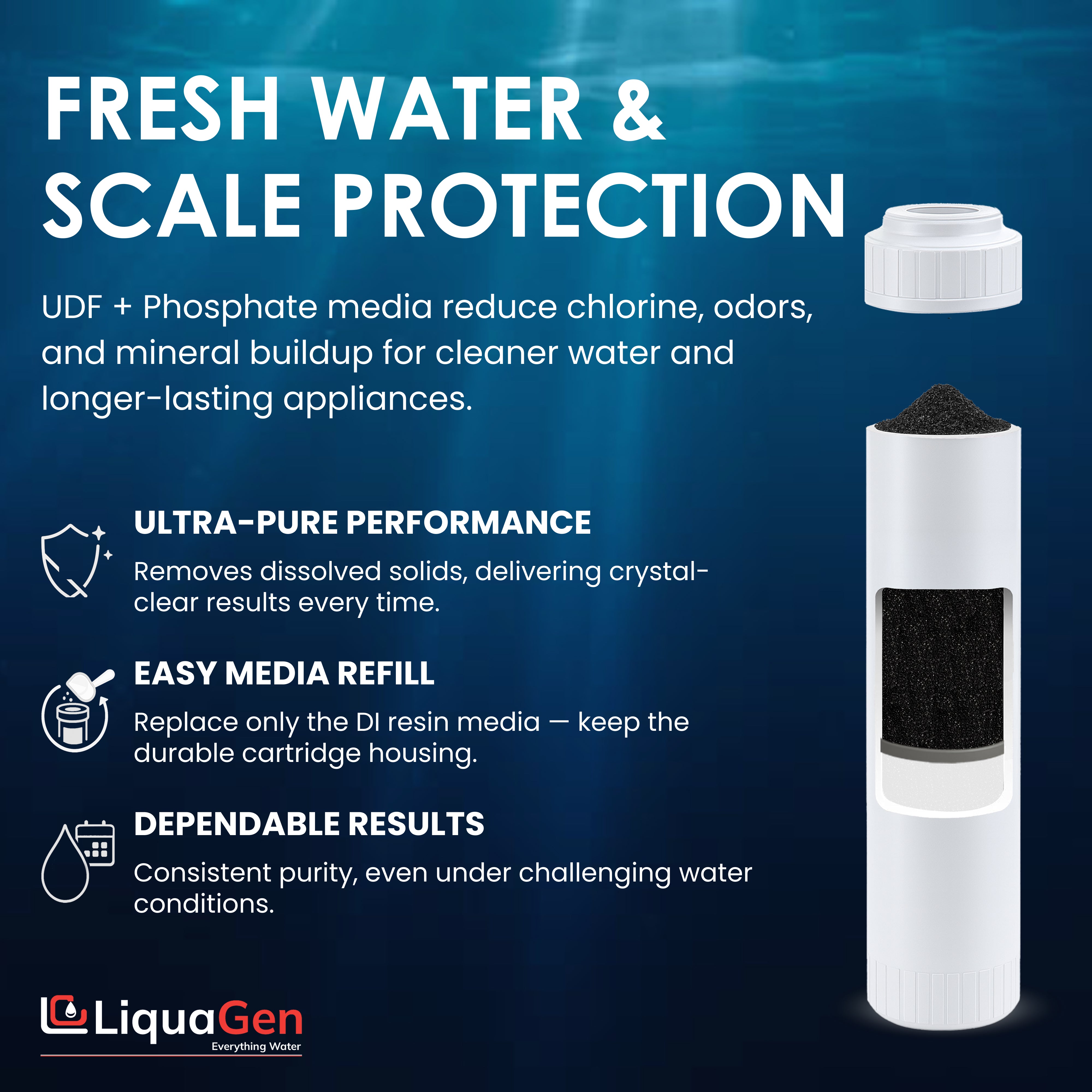 2.5" x 10" GAC/UDF + Phosphate Crystals (Scale Reduction)