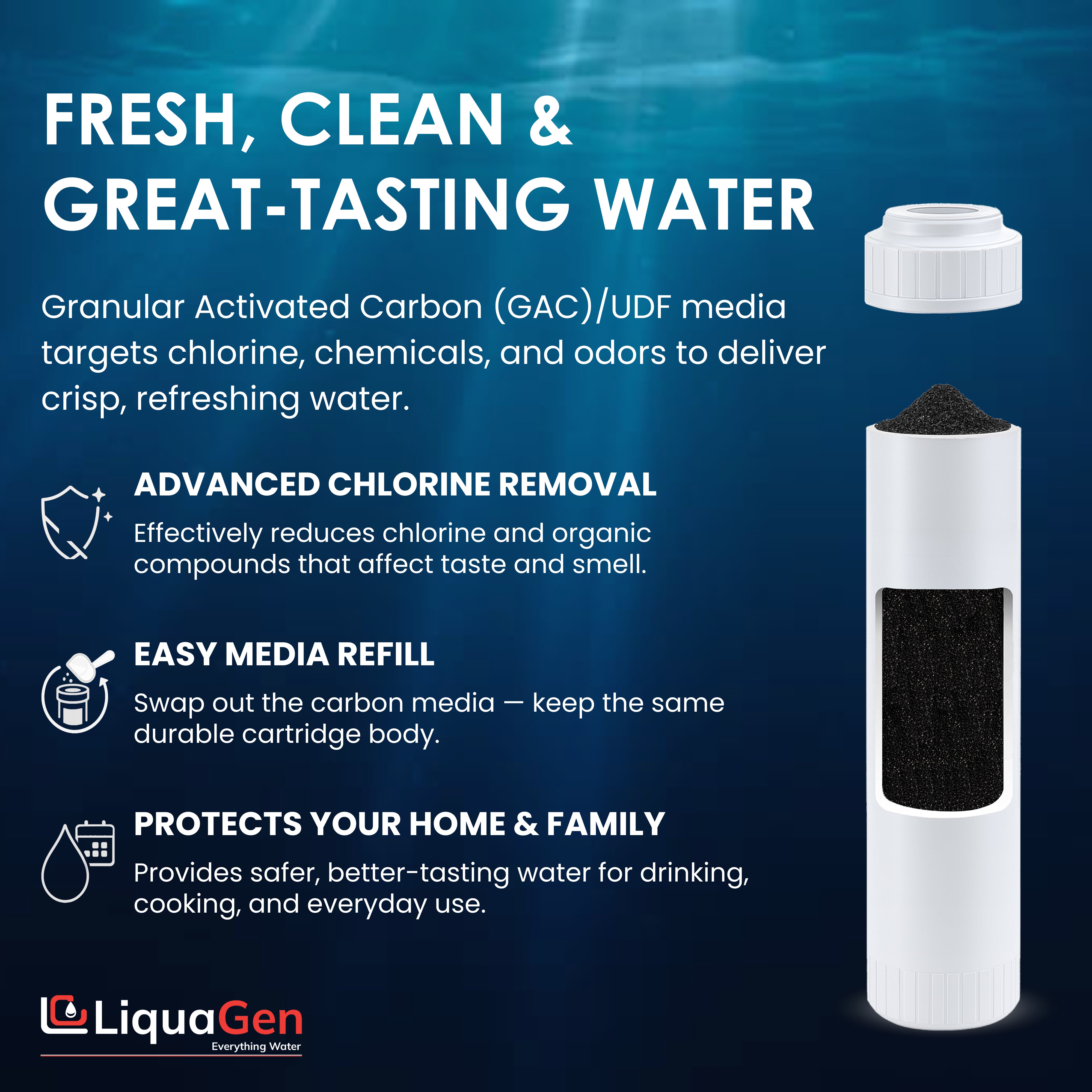 2.5" x 10" GAC/UDF Filter Cartridge (Chlorine Taste Water Reduction)