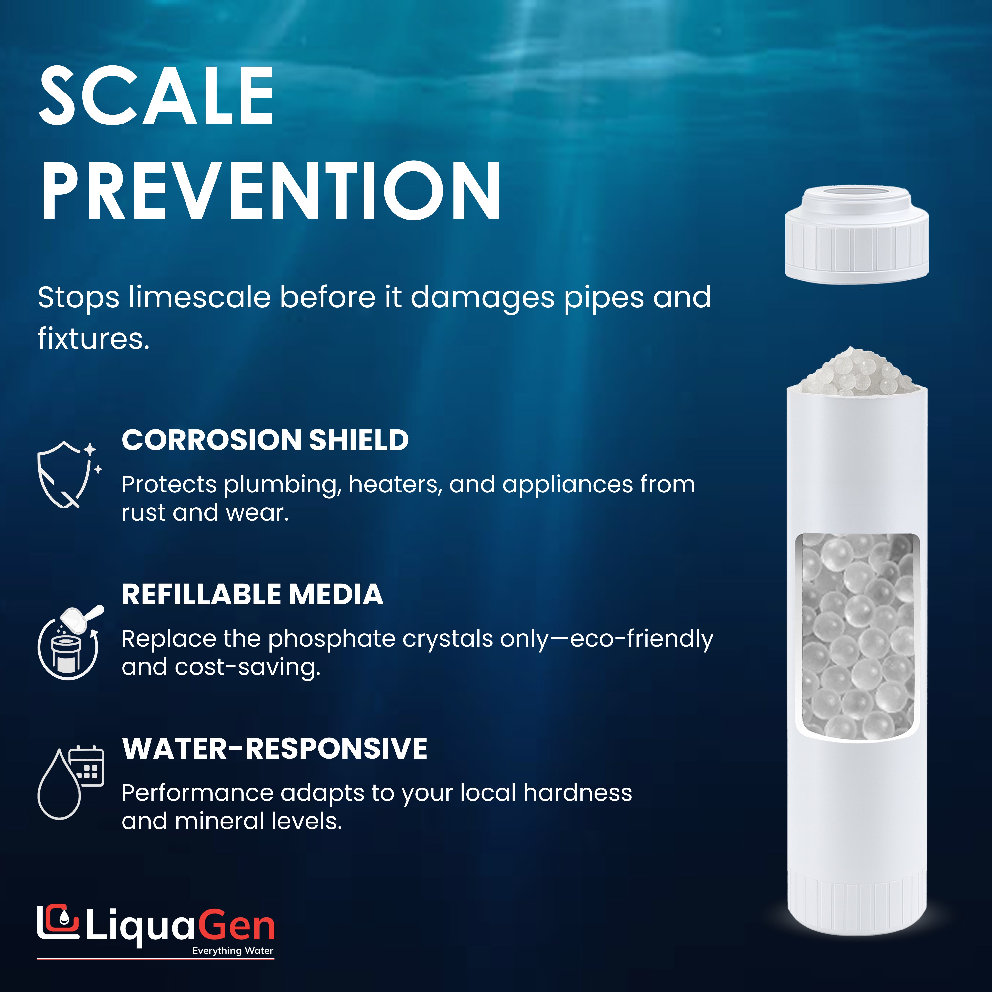 2.5" x 10" Phosphate Crystals Filter Cartridge (Lime Scale Reduction) - LiquaGen Water